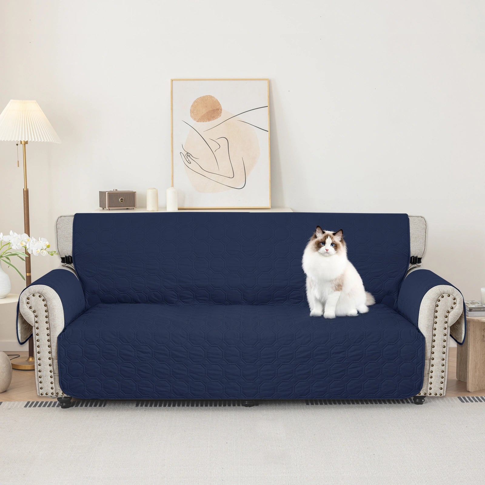 YSTYLE 3 Seater WaterProof Sofa Cover with Armrests,Elegant- for Dogs , Non-Slip and Scratch Resistant Design-Yuanbao Grid