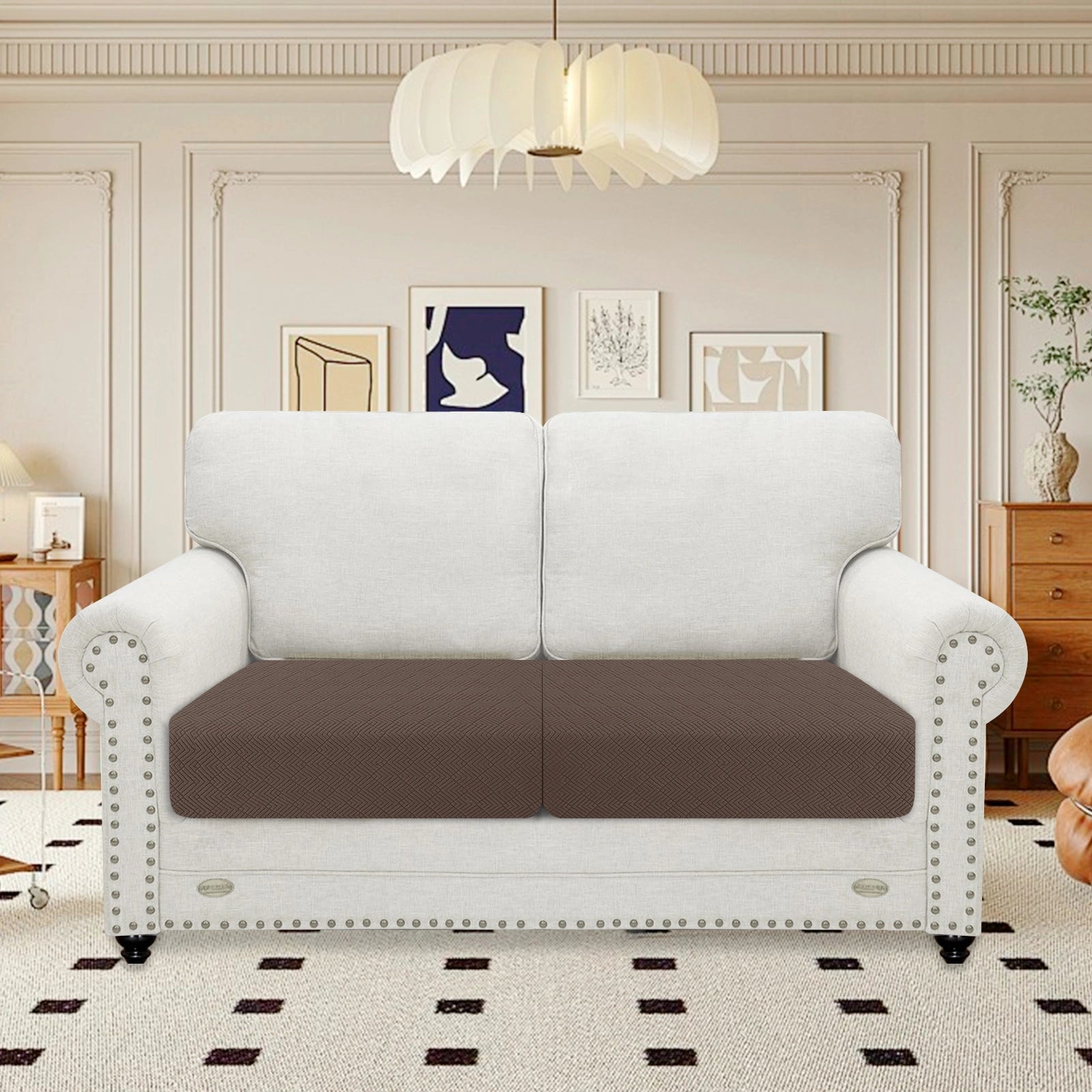 YSTYLE 2 Pieces Sofa Cushion Cover – Stretch Fit, Universal Use, Anti-Slip, Scratch Resistant, Geometric Design-Rhombic