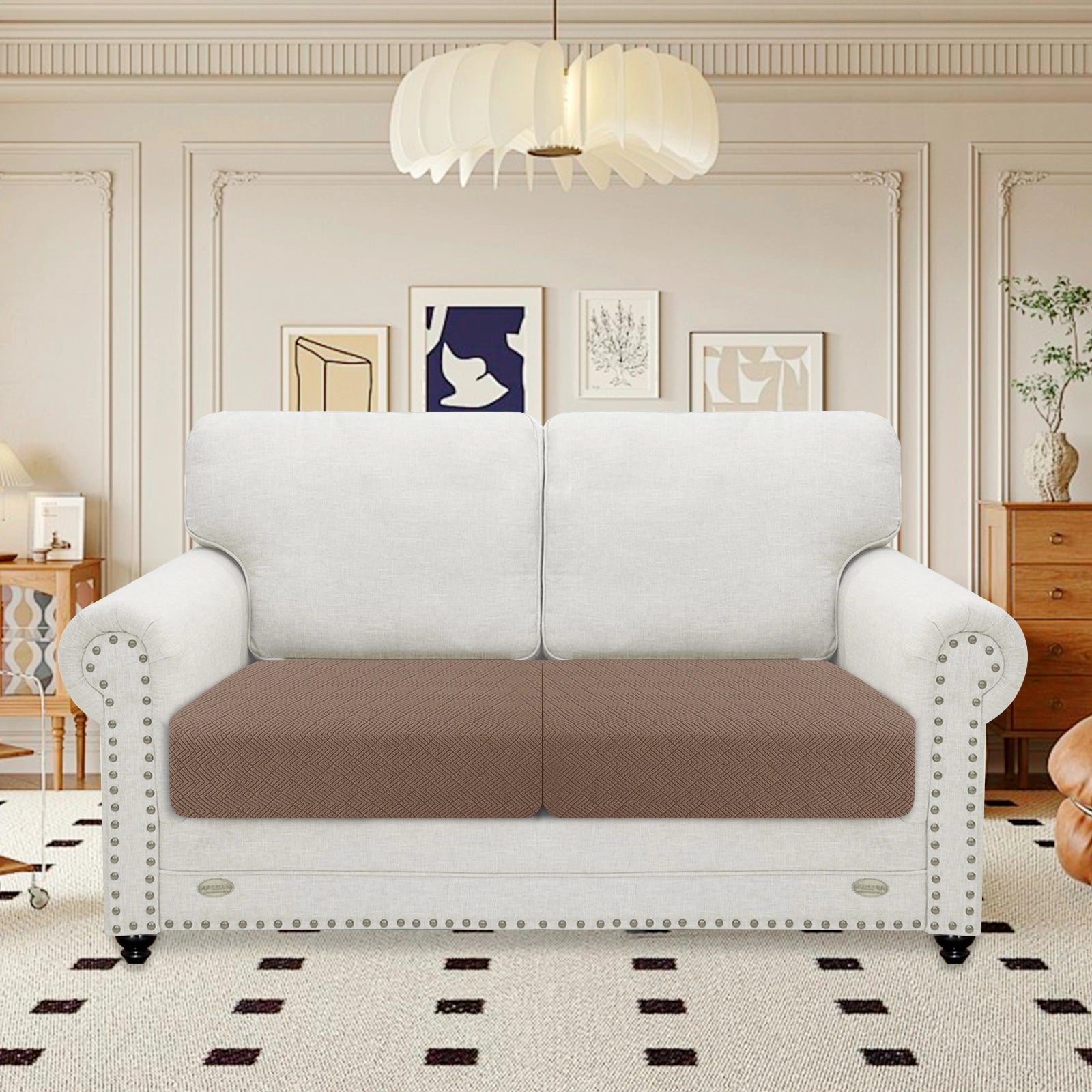 YSTYLE 2 Pieces Sofa Cushion Cover – Stretch Fit, Universal Use, Anti-Slip, Scratch Resistant, Geometric Design-Rhombic