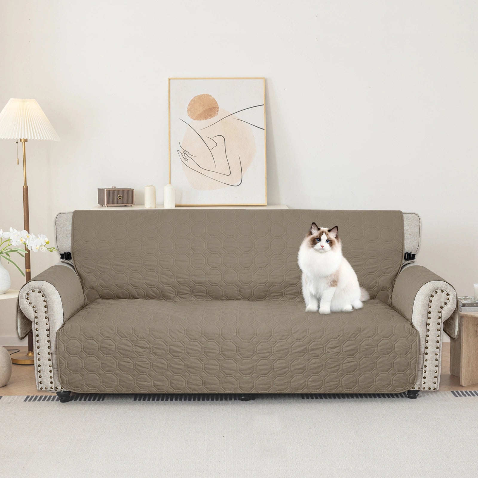 YSTYLE 2 Seater WaterProof Sofa Cover with Armrests,Elegant- for Dogs , Non-Slip and Scratch Resistant Design-Yuanbao Grid