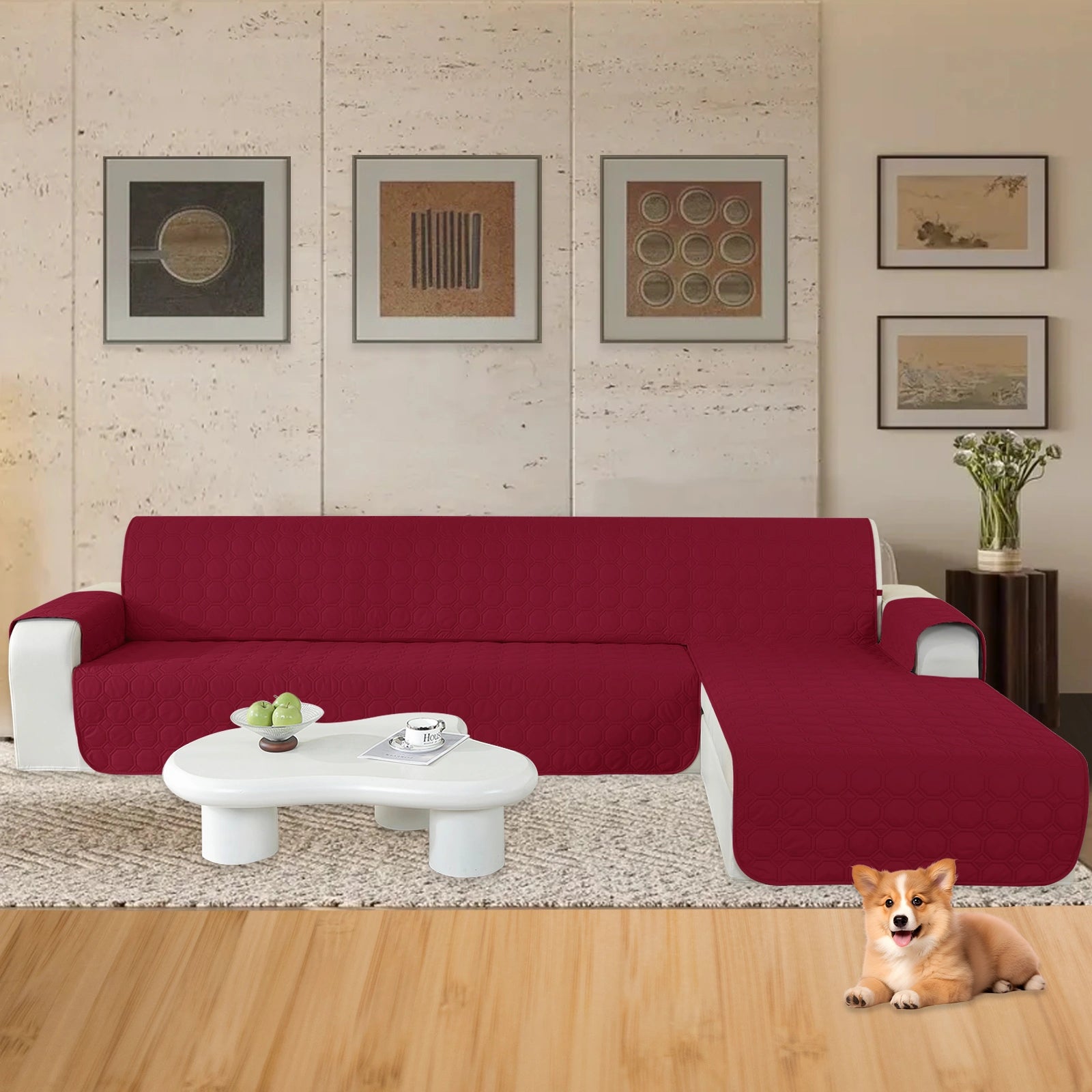 YSTYLE L-Shape for 4 Seater WaterProof Sofa Cover with Armrests,Elegant- for Dogs , Non-Slip and Scratch Resistant Design-Yuanbao Grid