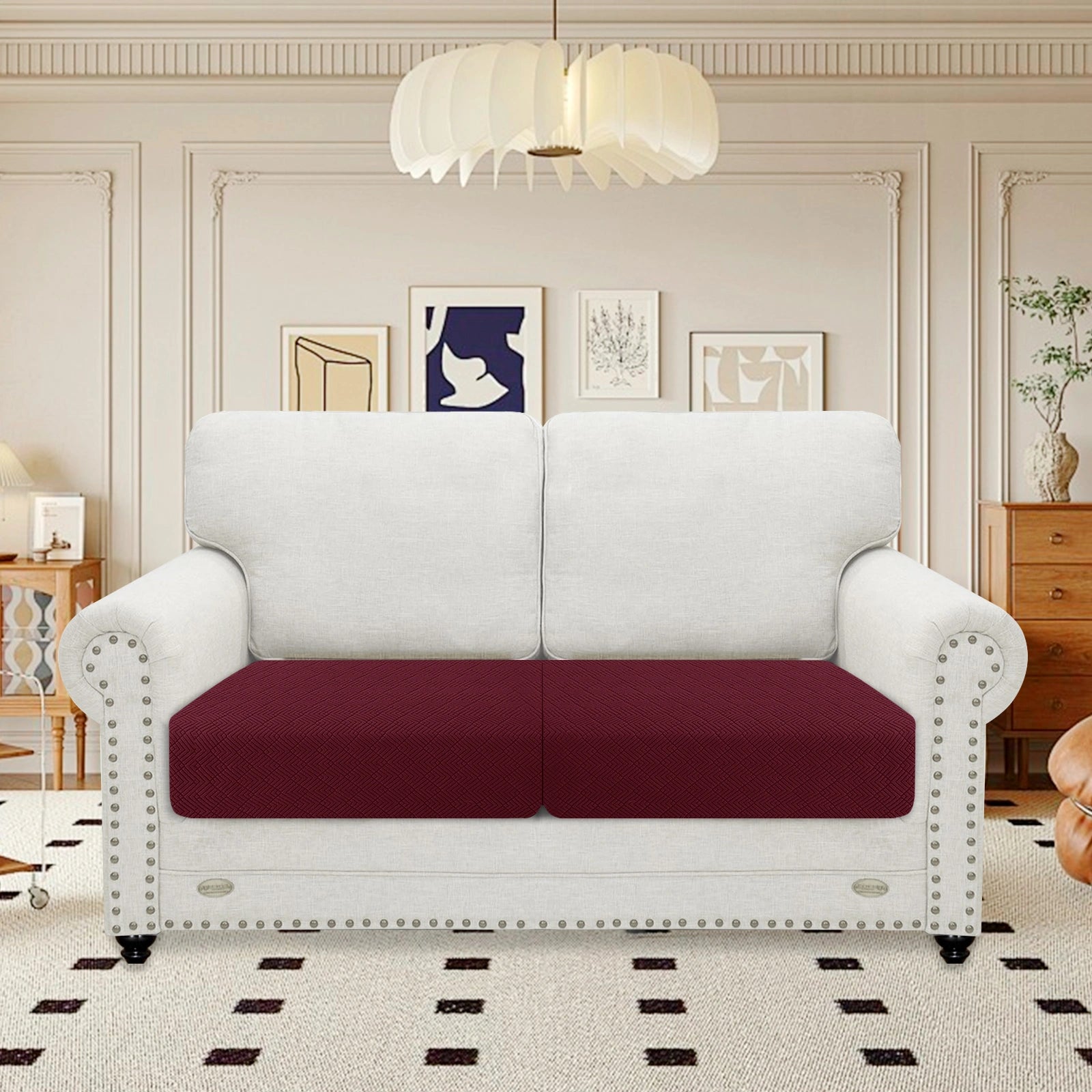 YSTYLE 2 Pieces Sofa Cushion Cover – Stretch Fit, Universal Use, Anti-Slip, Scratch Resistant, Geometric Design-Rhombic