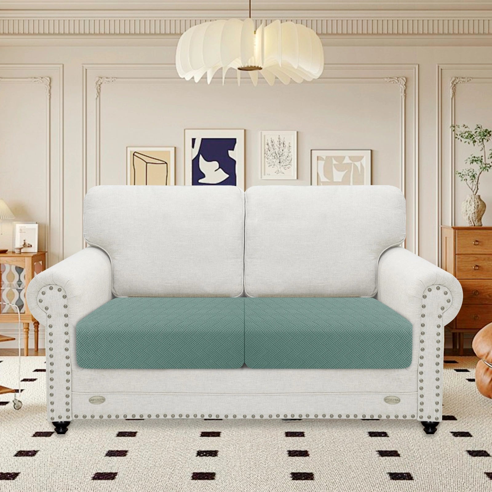 YSTYLE 2 Pieces Sofa Cushion Cover – Stretch Fit, Universal Use, Anti-Slip, Scratch Resistant, Geometric Design-Rhombic