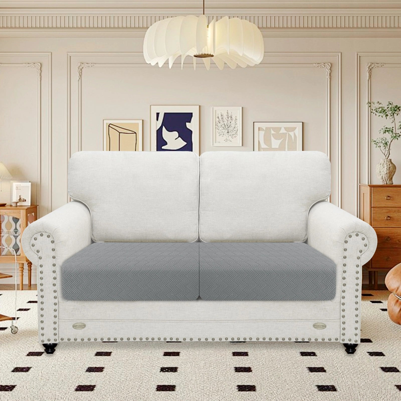 YSTYLE 2 Pieces Sofa Cushion Cover – Stretch Fit, Universal Use, Anti-Slip, Scratch Resistant, Geometric Design-Rhombic