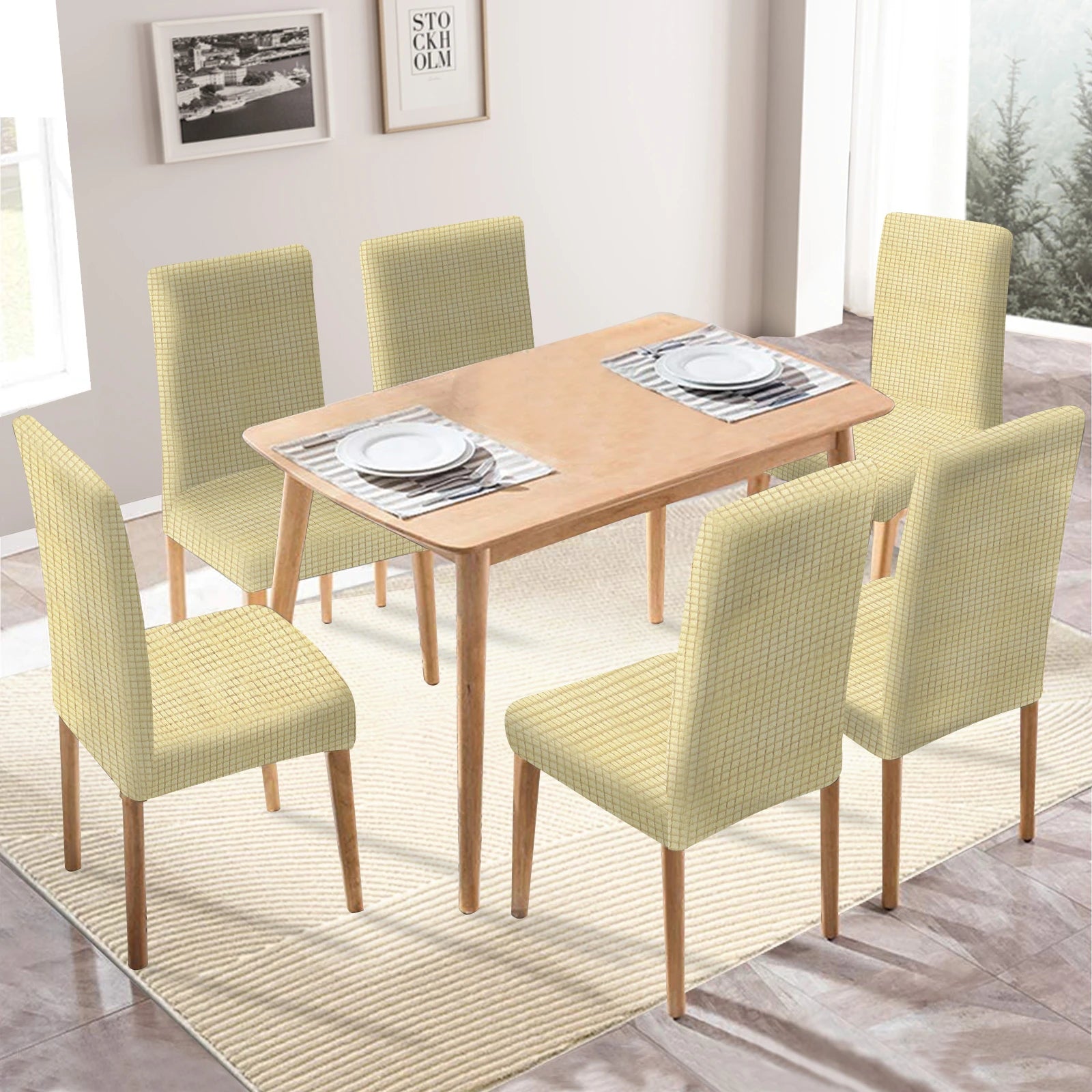 YSTYLE 6 Pieces Stretch Dining Chair Covers Jacquard Pattern-YSTYLE