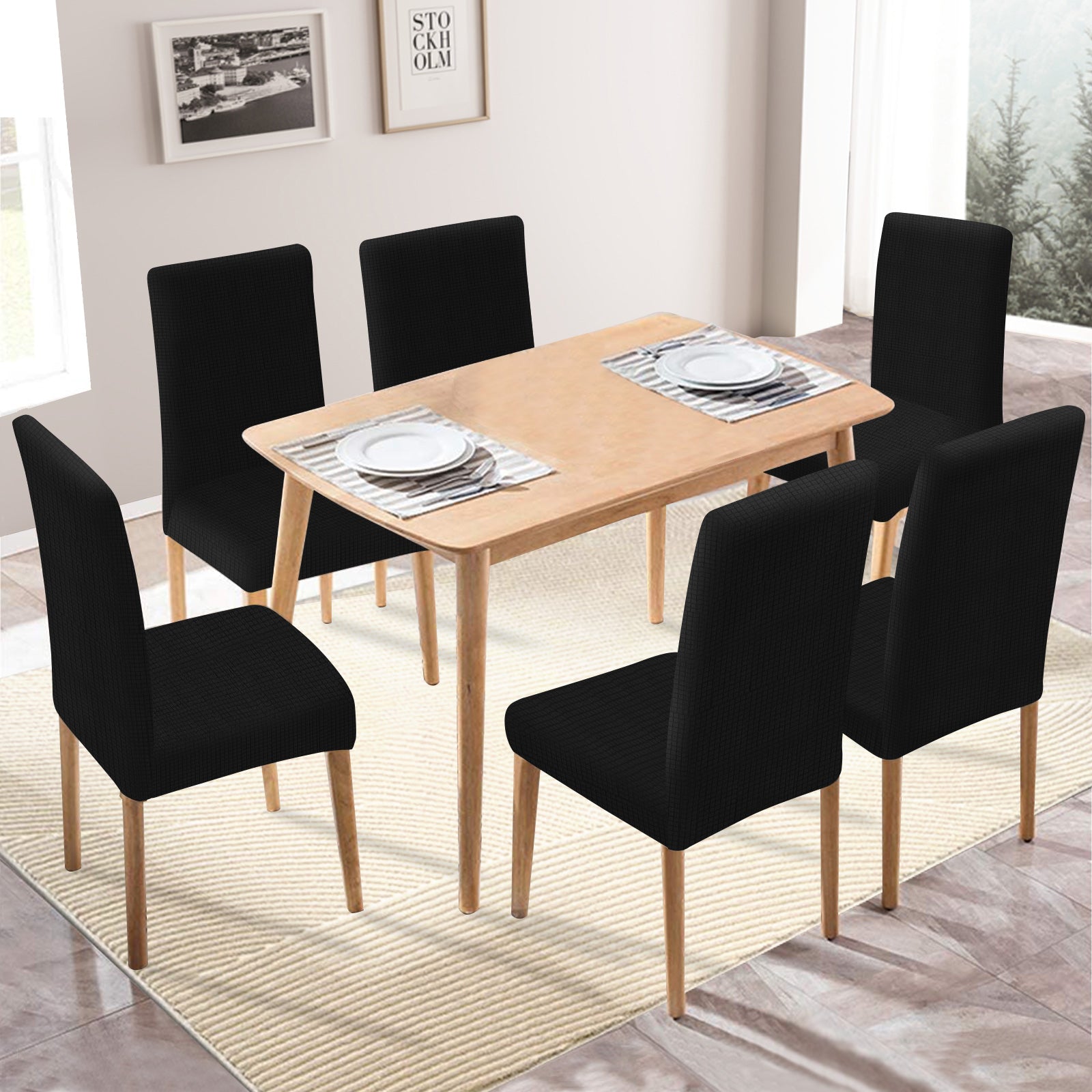 YSTYLE 6 Pieces Stretch Dining Chair Covers Jacquard Pattern
