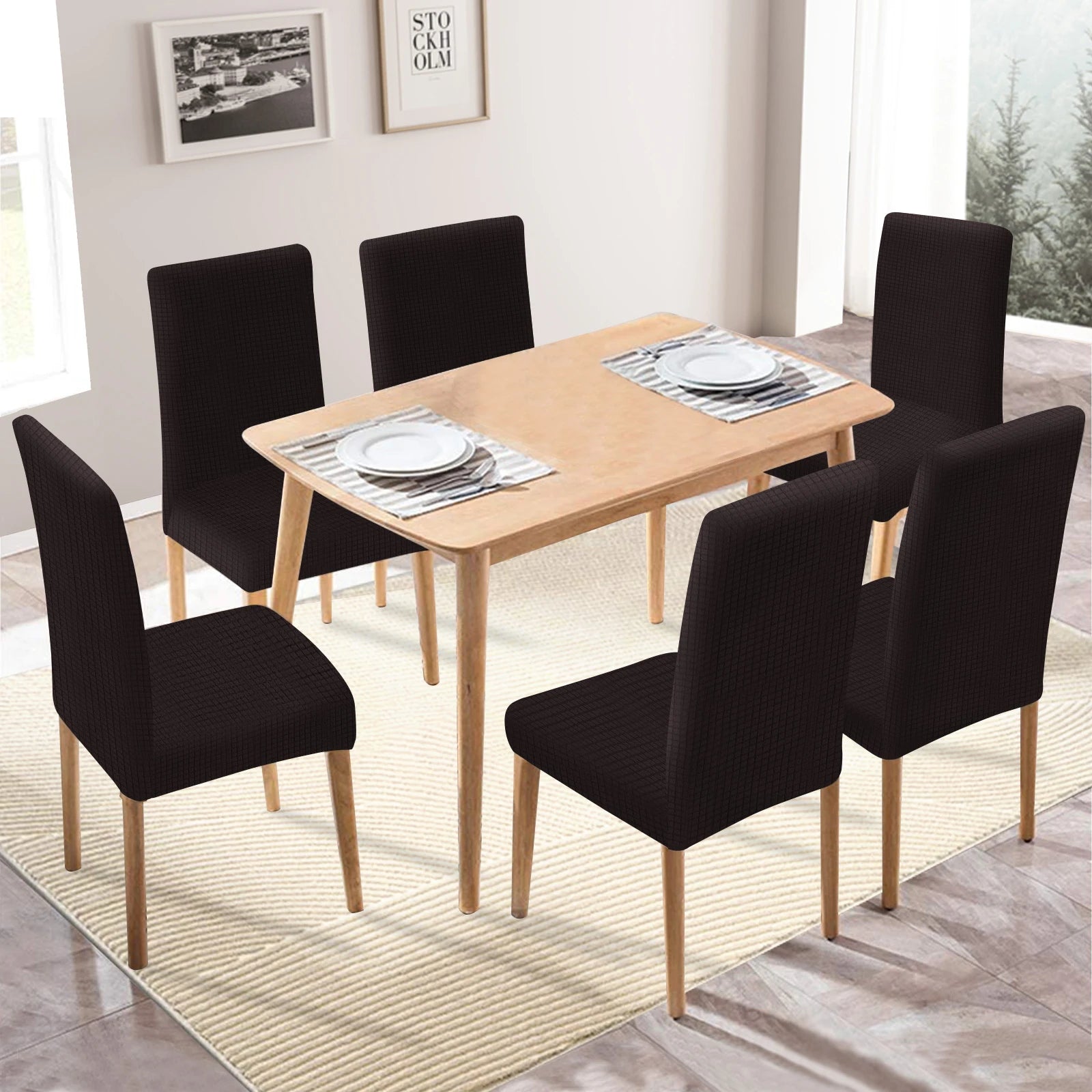 YSTYLE 6 Pieces Stretch Dining Chair Covers Jacquard Pattern-YSTYLE