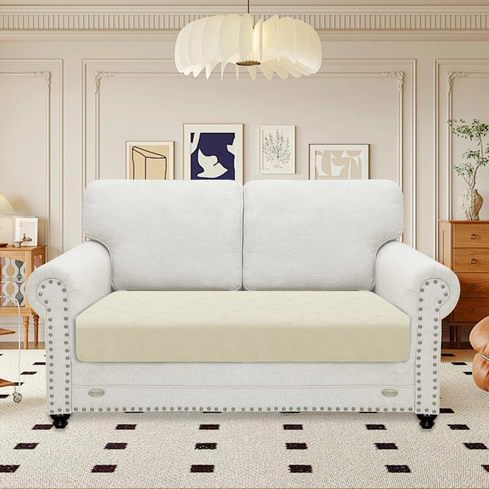 YSTYLE Sofa 2 Seater Cushion Cover – Stretch Fit, Anti-Slip, Geometric Pattern, Universal Use, Full Protection-Intertwined Pattern