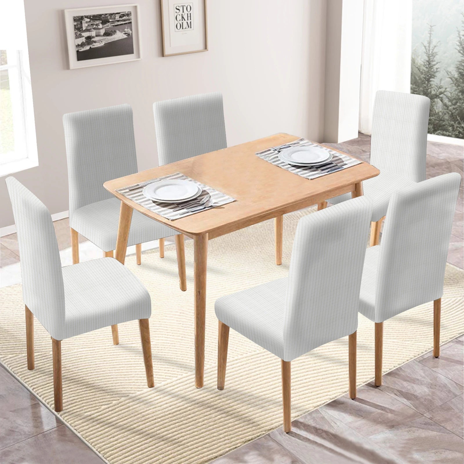 YSTYLE Chair Covers with Backrest 6 pcs – Stretch Fit, Wrinkle-Free, Pet-Friendly, Universal Size, Modern Look-Brushed Plaid