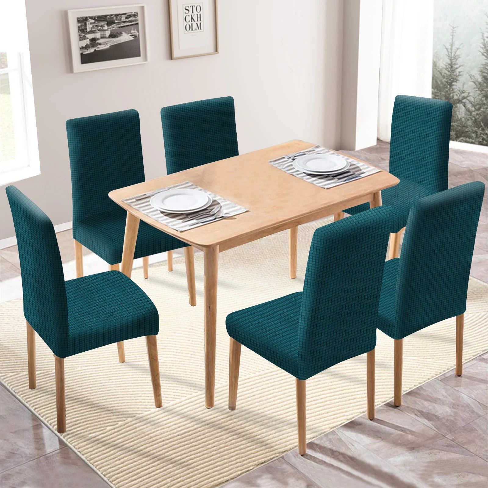 YSTYLE 6 Pieces Stretch Dining Chair Covers Jacquard Pattern-YSTYLE