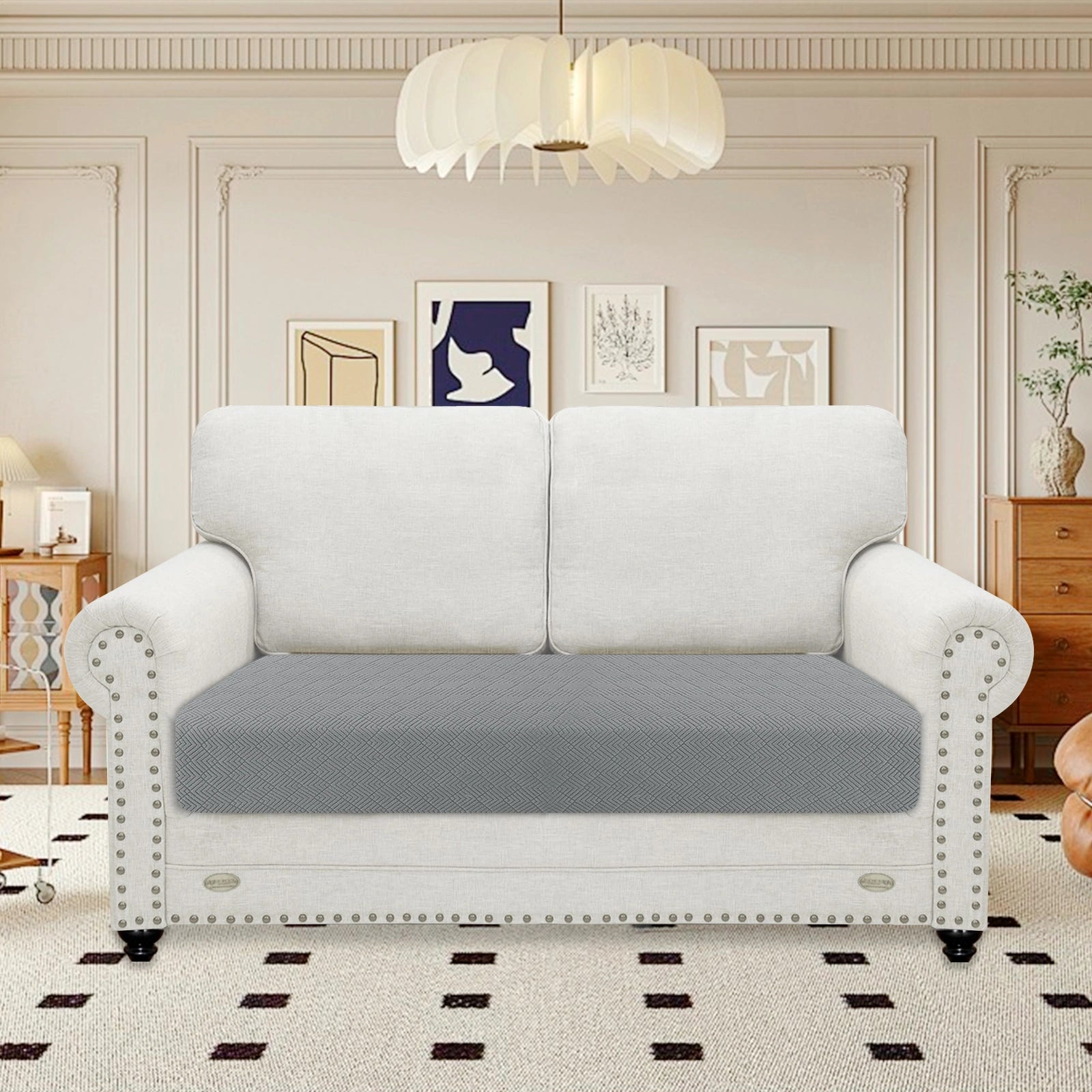 YSTYLE 2 Seater Sofa Cushion Cover – Stretch Fit, Universal Use, Anti-Slip, Scratch Resistant, Geometric Design-Rhombic