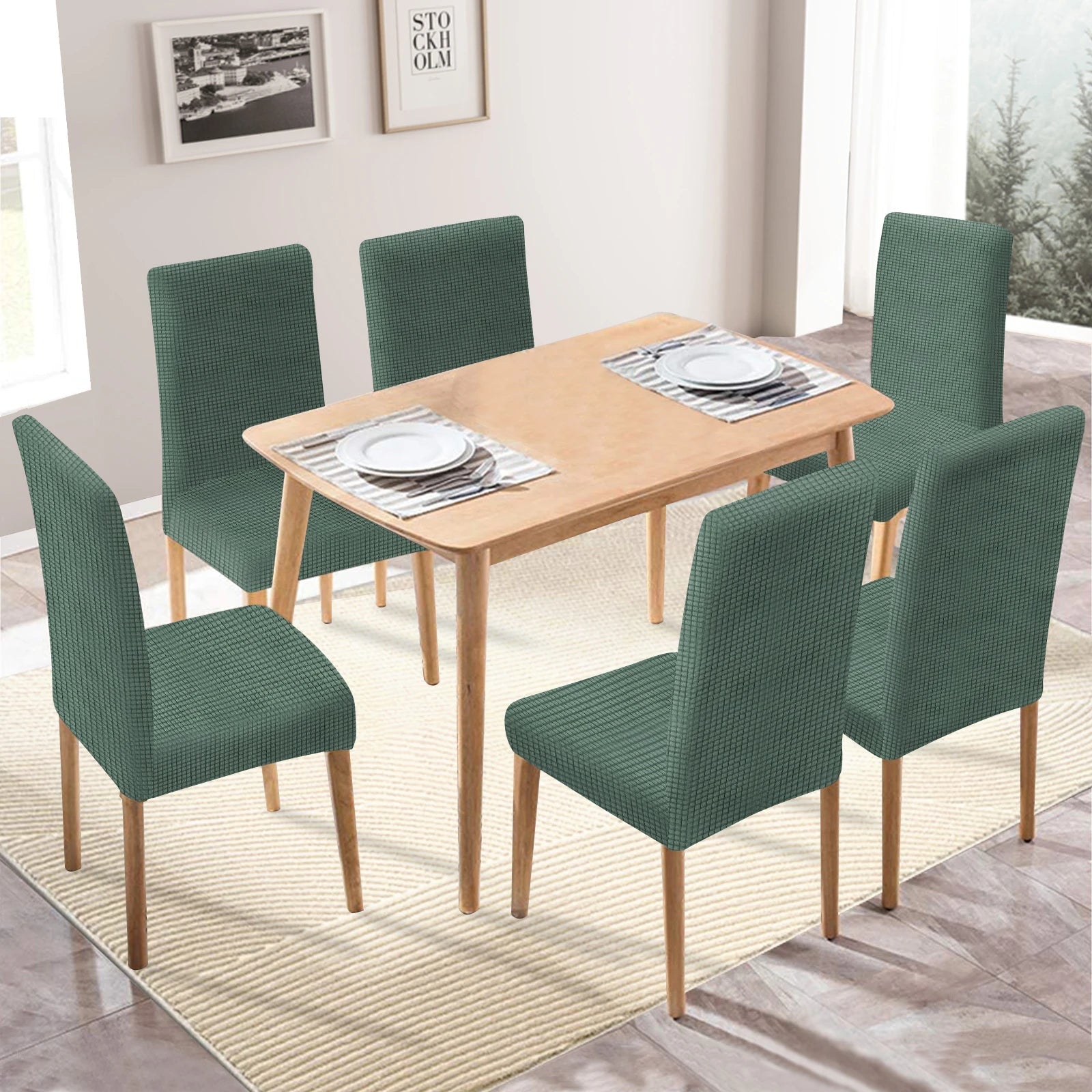 YSTYLE 6 Pieces Stretch Dining Chair Covers Jacquard Pattern-YSTYLE