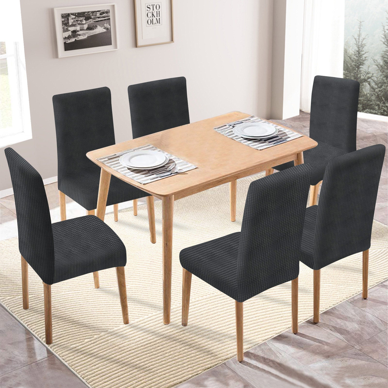 YSTYLE 6 Pieces Stretch Dining Chair Covers Jacquard Pattern