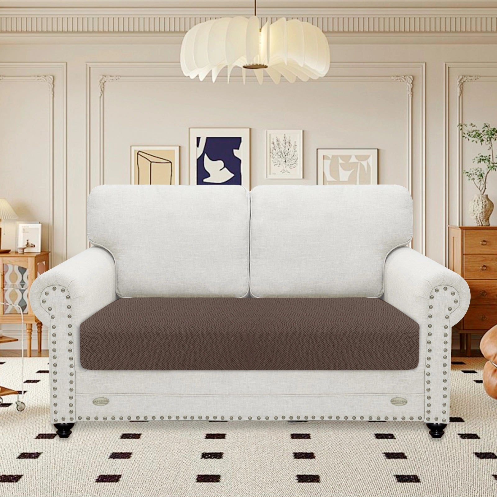 YSTYLE 2 Seater Sofa Cushion Cover – Stretch Fit, Universal Use, Anti-Slip, Scratch Resistant, Geometric Design-Rhombic