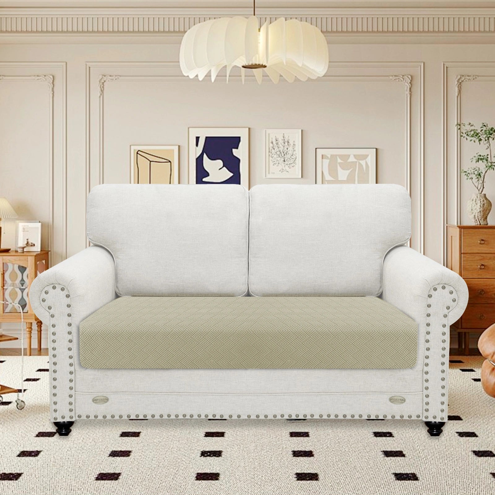 YSTYLE 2 Seater Sofa Cushion Cover – Stretch Fit, Universal Use, Anti-Slip, Scratch Resistant, Geometric Design-Rhombic