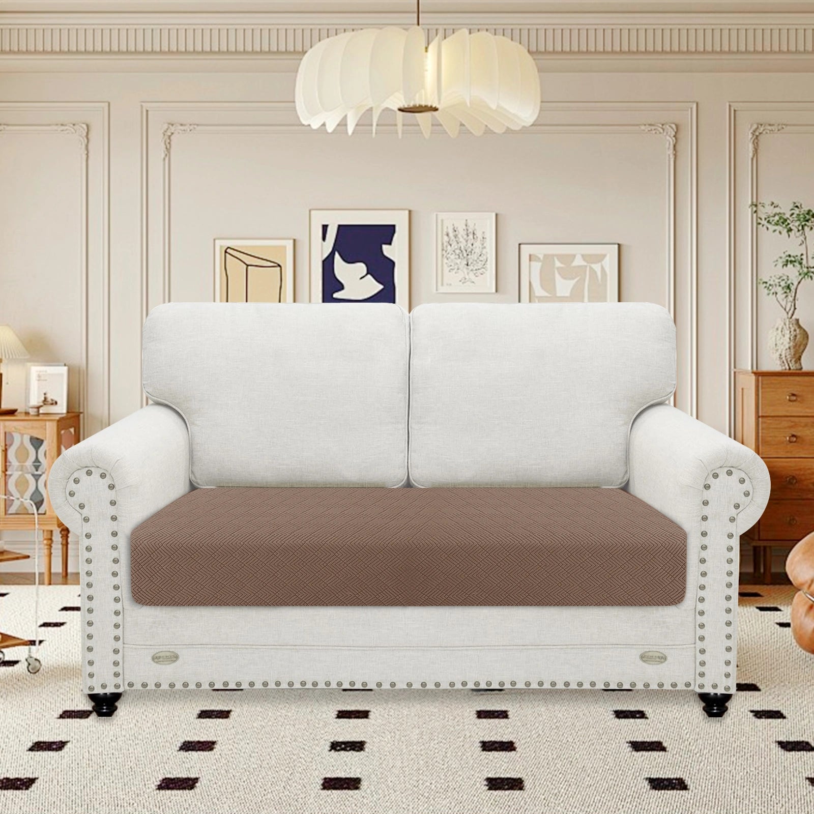 YSTYLE 2 Seater Sofa Cushion Cover – Stretch Fit, Universal Use, Anti-Slip, Scratch Resistant, Geometric Design-Rhombic