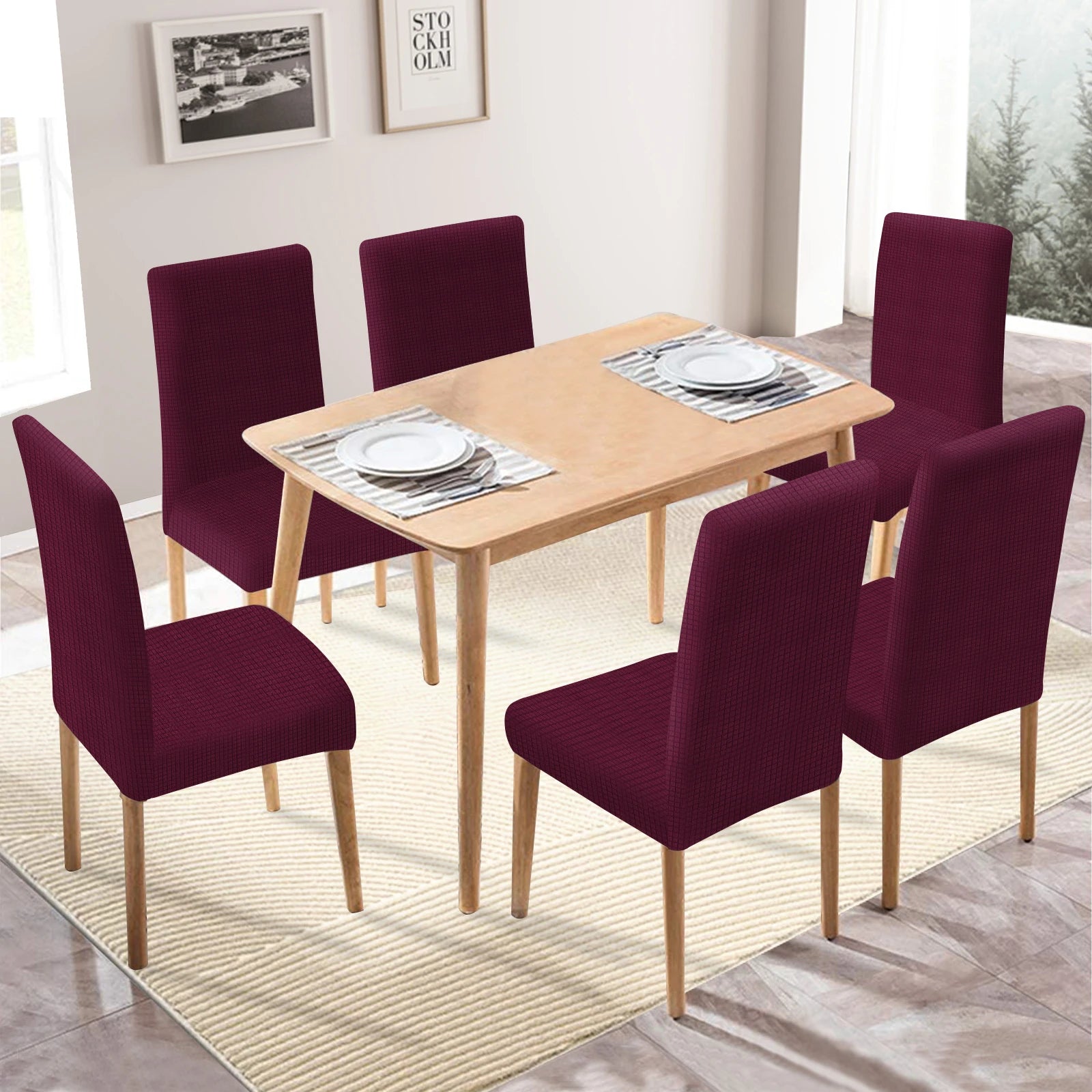 YSTYLE Chair Covers with Backrest 6 pcs – Stretch Fit, Wrinkle-Free, Pet-Friendly, Universal Size, Modern Look-Brushed Plaid