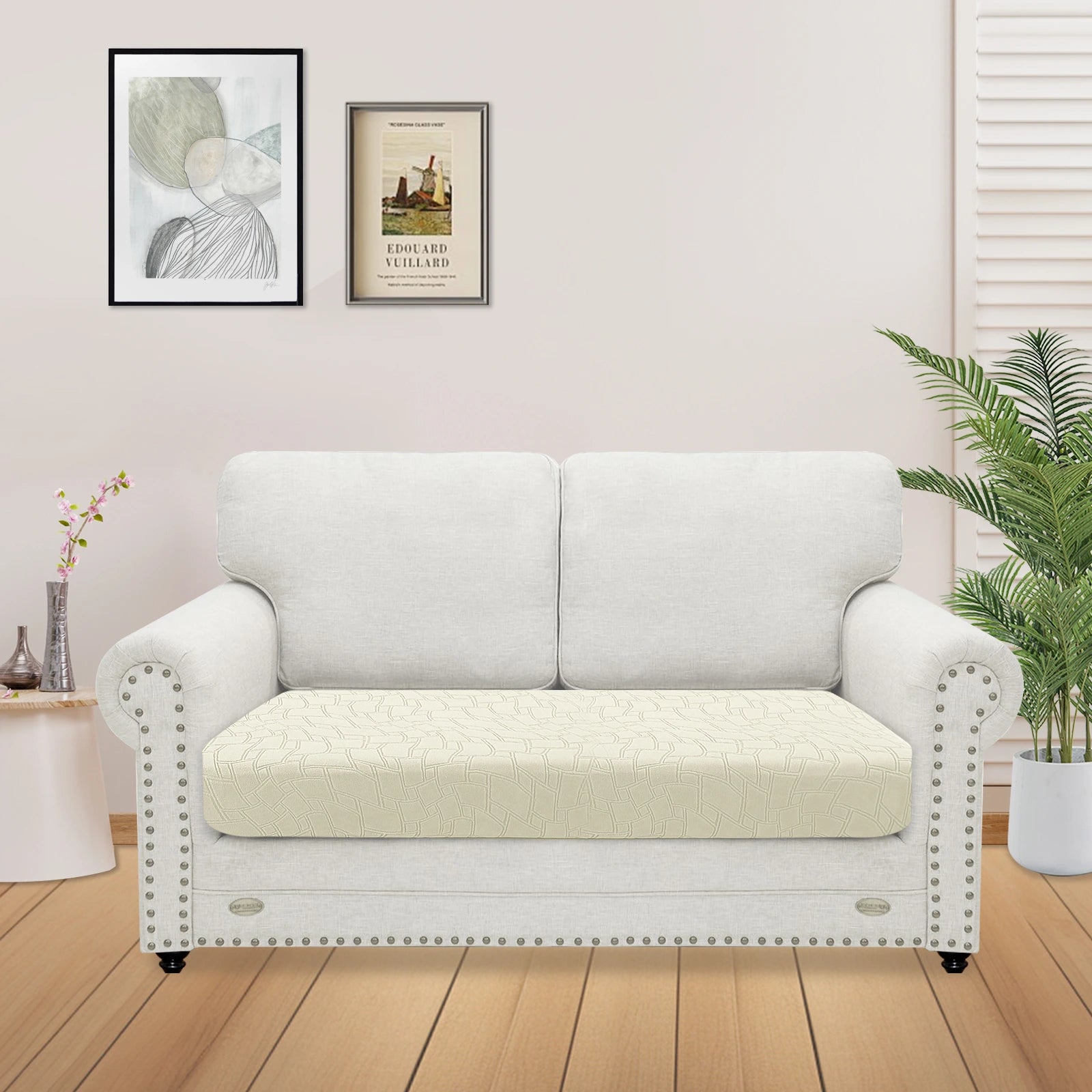 YSTYLE 2 Seater Sofa Cushion Cover – Stretch Fit, Anti-Slip, Geometric Design, Universal Use, Washable-MouthPiece