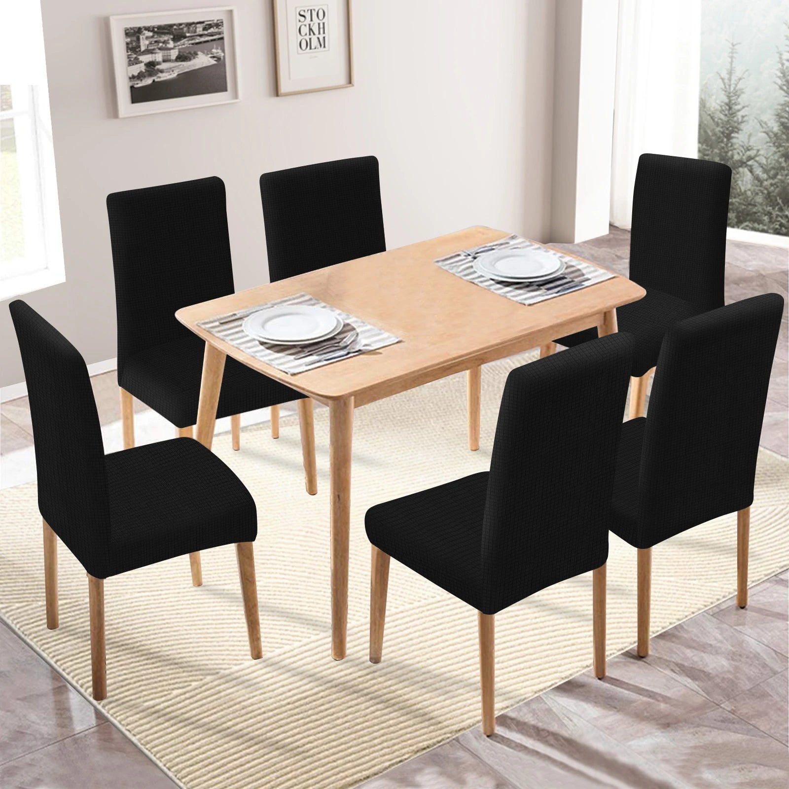 YSTYLE 6 Pieces Stretch Dining Chair Covers Jacquard Pattern-YSTYLE