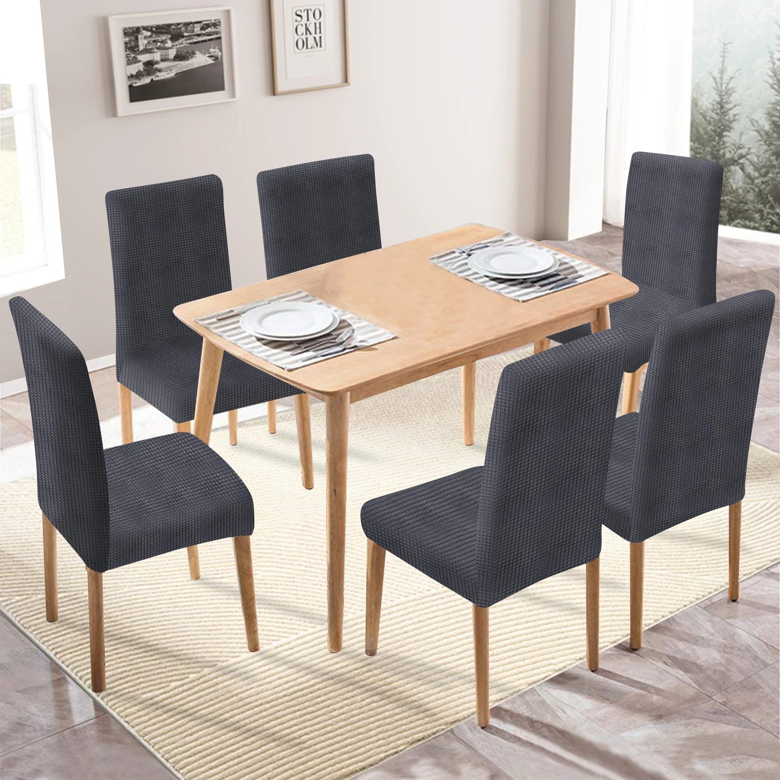YSTYLE 6 Pieces Stretch Dining Chair Covers Jacquard Pattern-YSTYLE