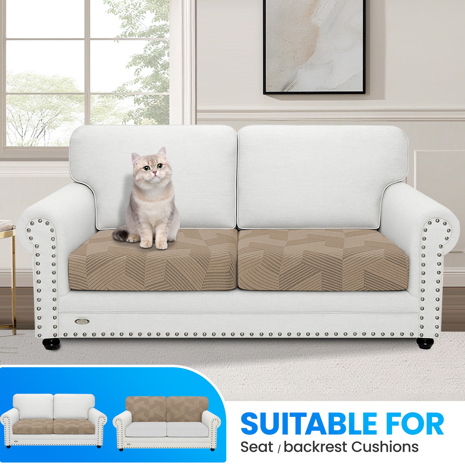 Ystyle 2 Piece Elastic Sofa Seat Cover, Universal Living Room Cushion Cover, Separate Sofa Cushion Slipcovers, Non-Slip, Stain-Resistant, Super Soft & Washable