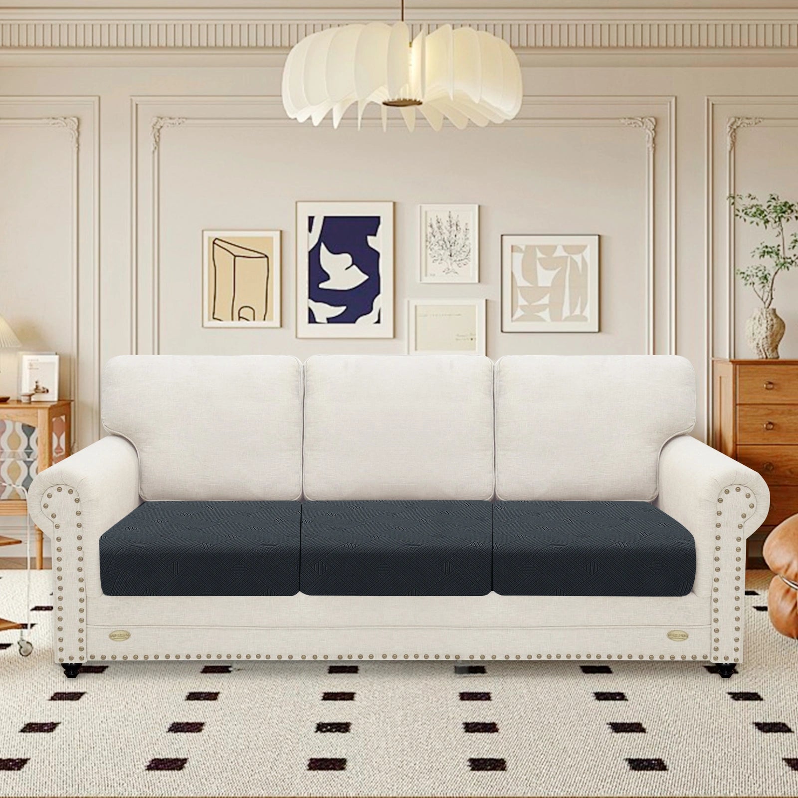 YSTYLE Sofa 3 Pieces Cushion Cover – Stretch Fit, Anti-Slip, Geometric Pattern, Universal Use, Full Protection-Intertwined Pattern