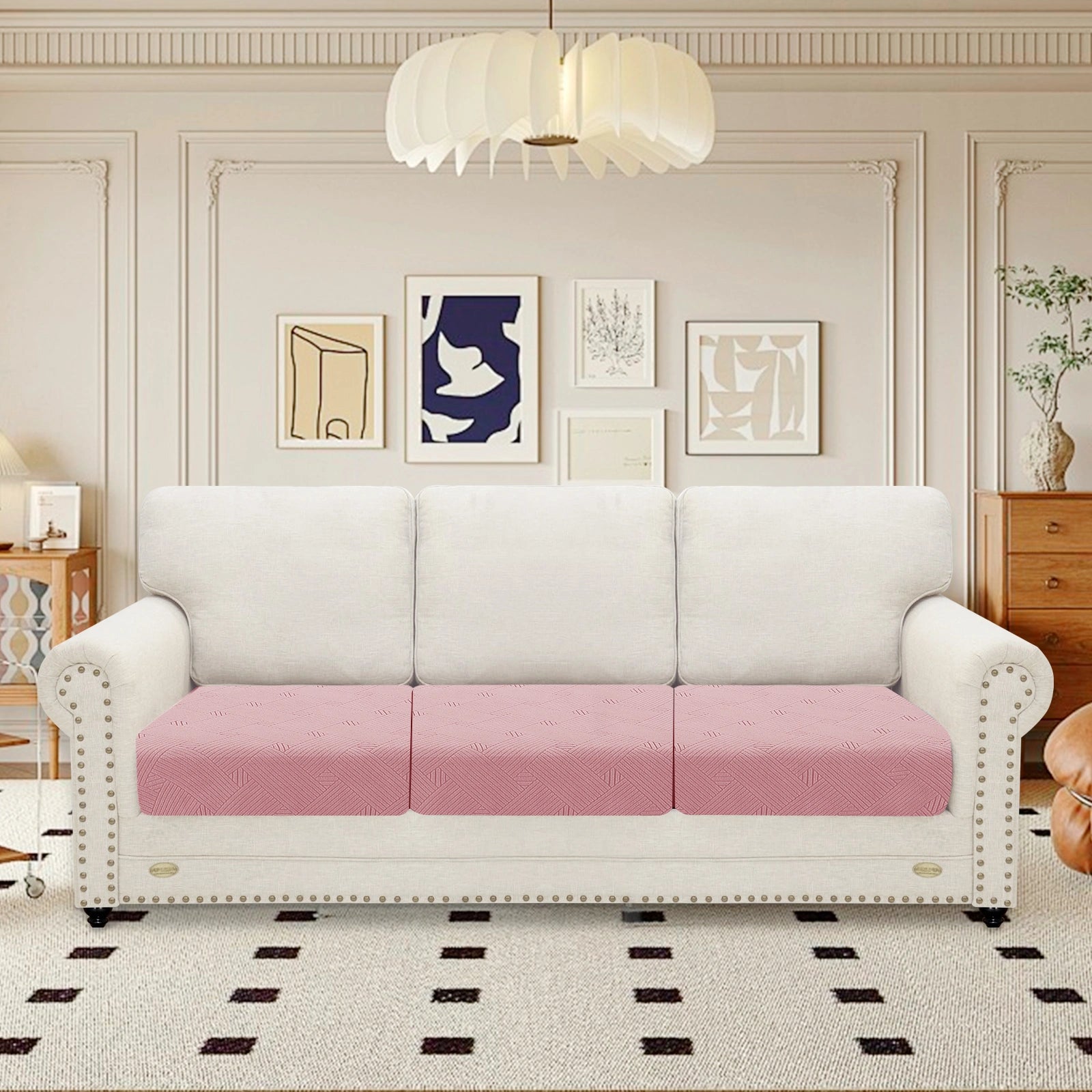 YSTYLE Sofa 3 Pieces Cushion Cover – Stretch Fit, Anti-Slip, Geometric Pattern, Universal Use, Full Protection-Intertwined Pattern