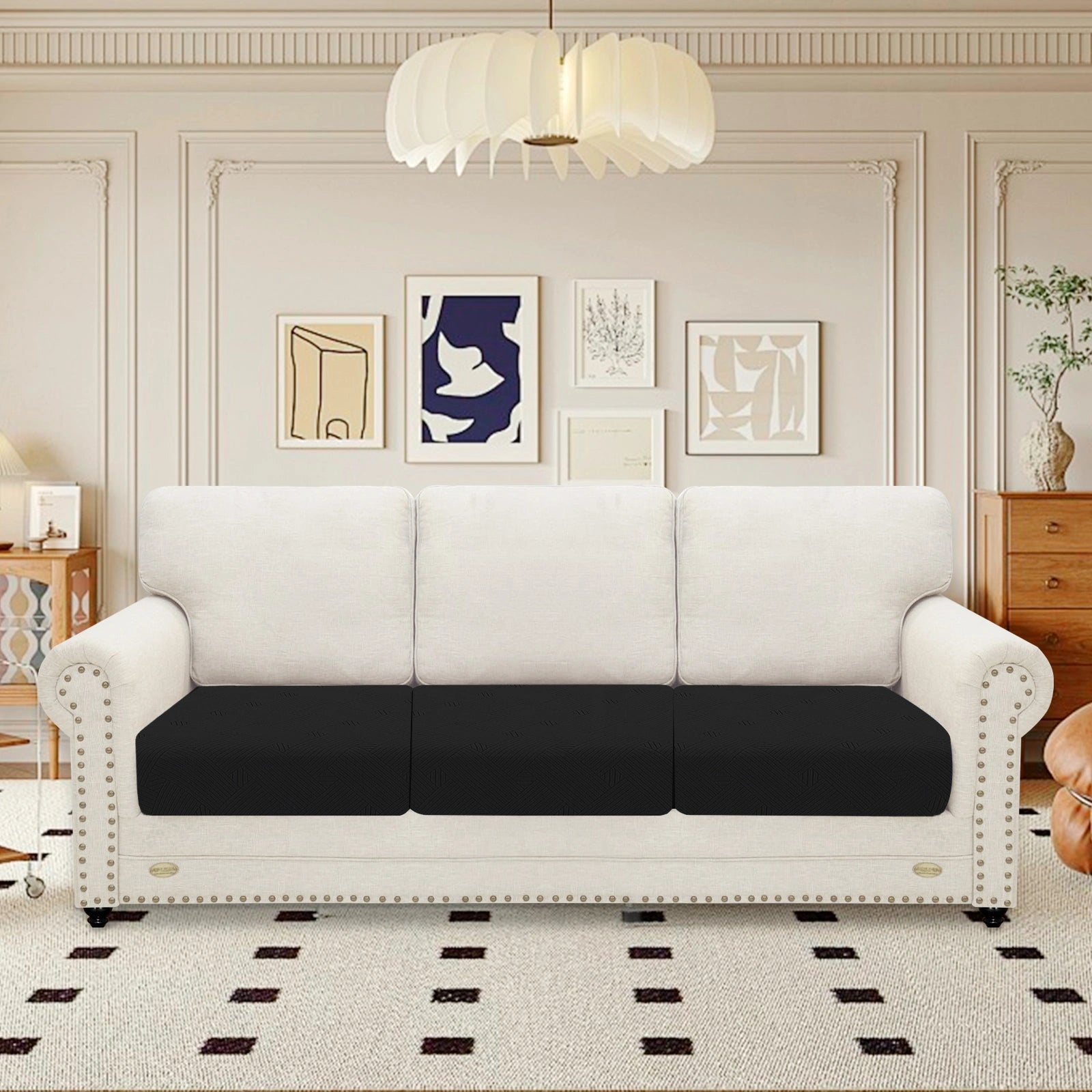 YSTYLE Sofa 3 Pieces Cushion Cover – Stretch Fit, Anti-Slip, Geometric Pattern, Universal Use, Full Protection-Intertwined Pattern