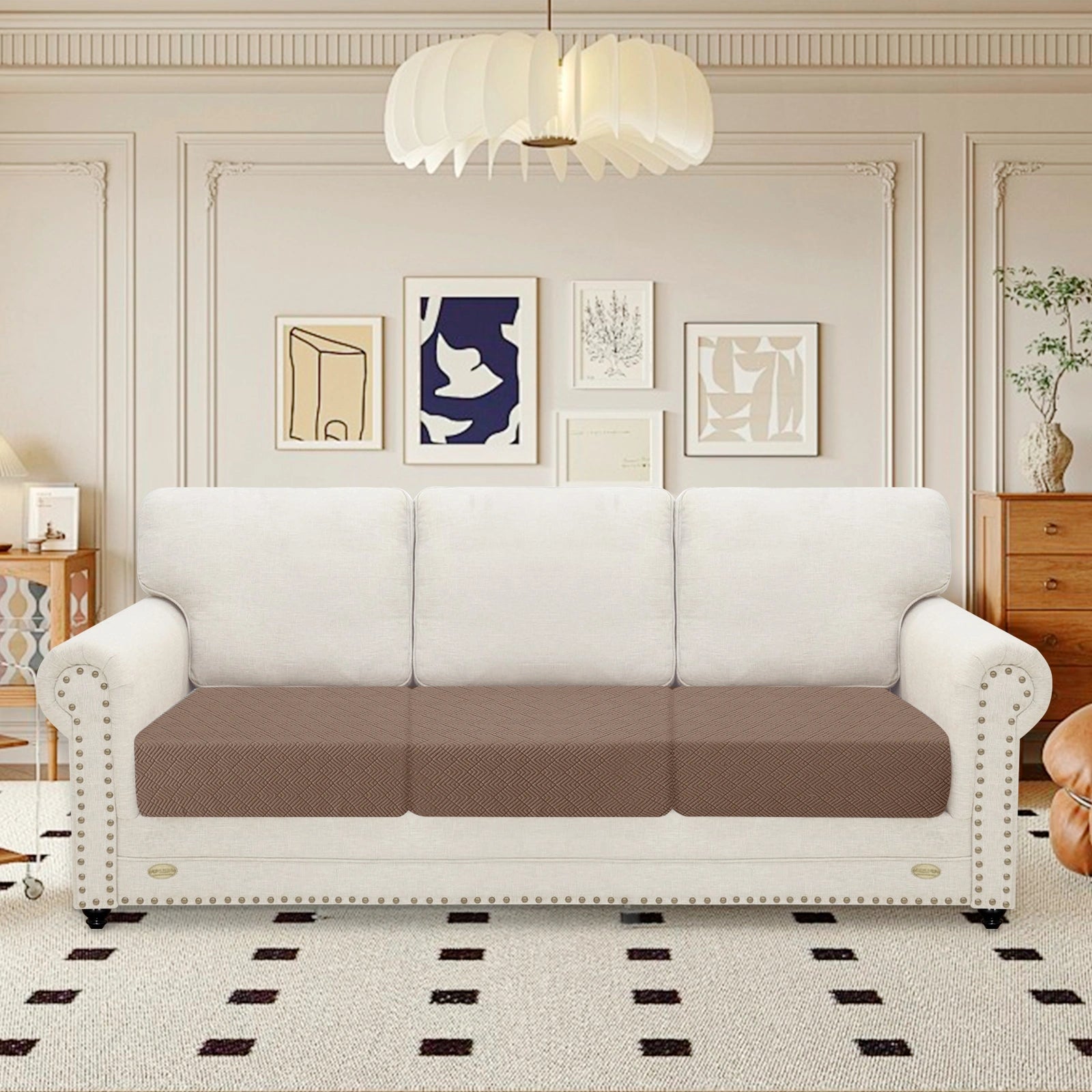 YSTYLE 3 Pieces Sofa Cushion Cover – Stretch Fit, Universal Use, Anti-Slip, Scratch Resistant, Geometric Design-Rhombic