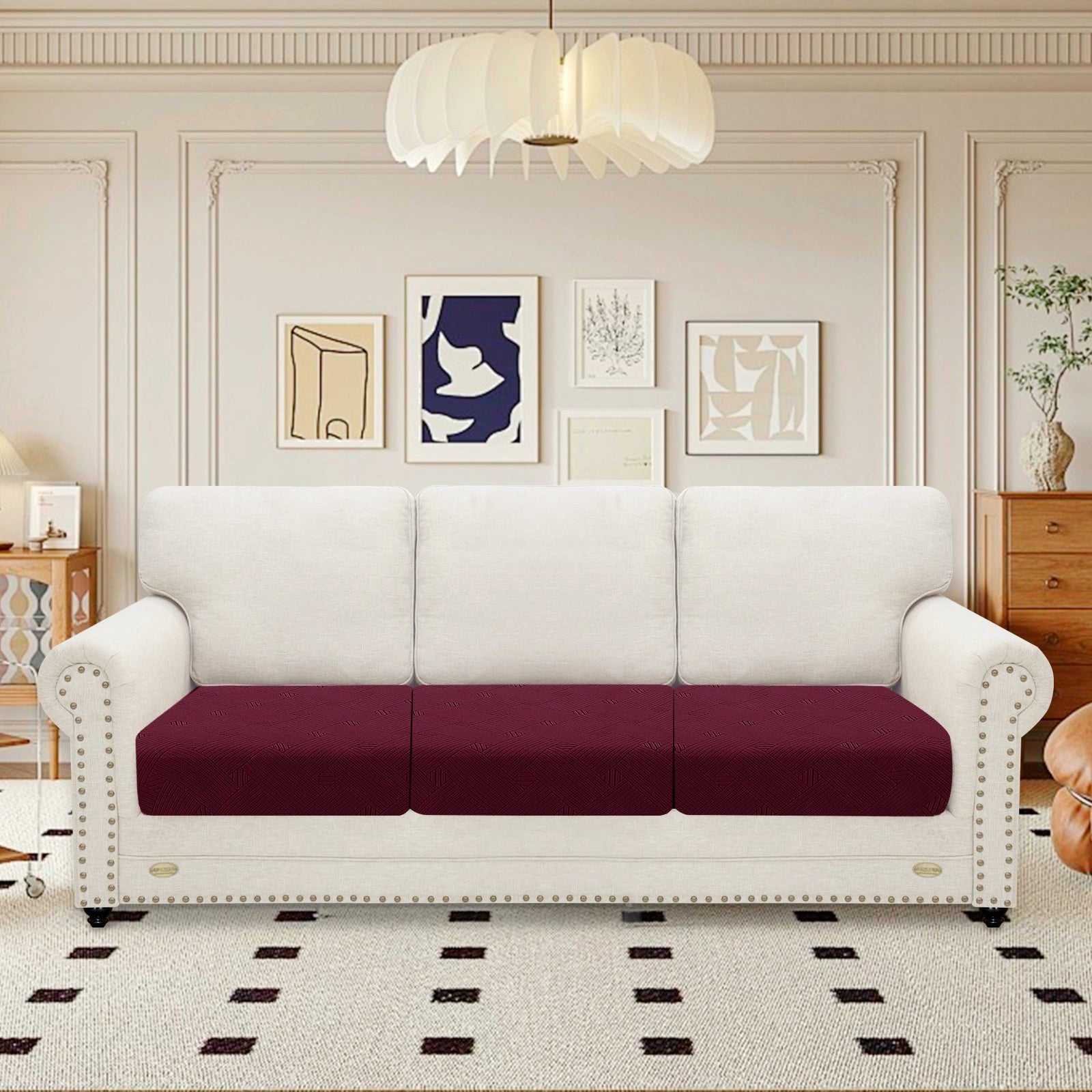 YSTYLE Sofa 3 Pieces Cushion Cover – Stretch Fit, Anti-Slip, Geometric Pattern, Universal Use, Full Protection-Intertwined Pattern