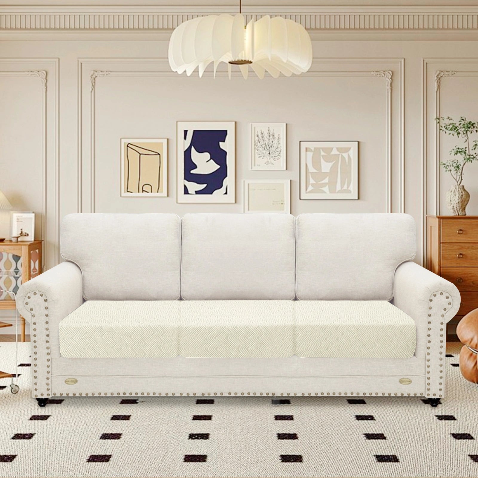 YSTYLE 3 Pieces Sofa Cushion Cover – Stretch Fit, Universal Use, Anti-Slip, Scratch Resistant, Geometric Design-Rhombic