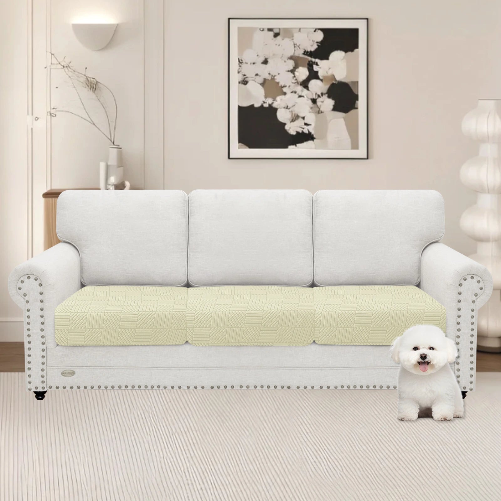 YSTYLE 3 Pieces Sofa Cushion Cover – Stretch Fit, Elastic Bottom, Universal Use, Anti-Slip, Full Protection-Five Line