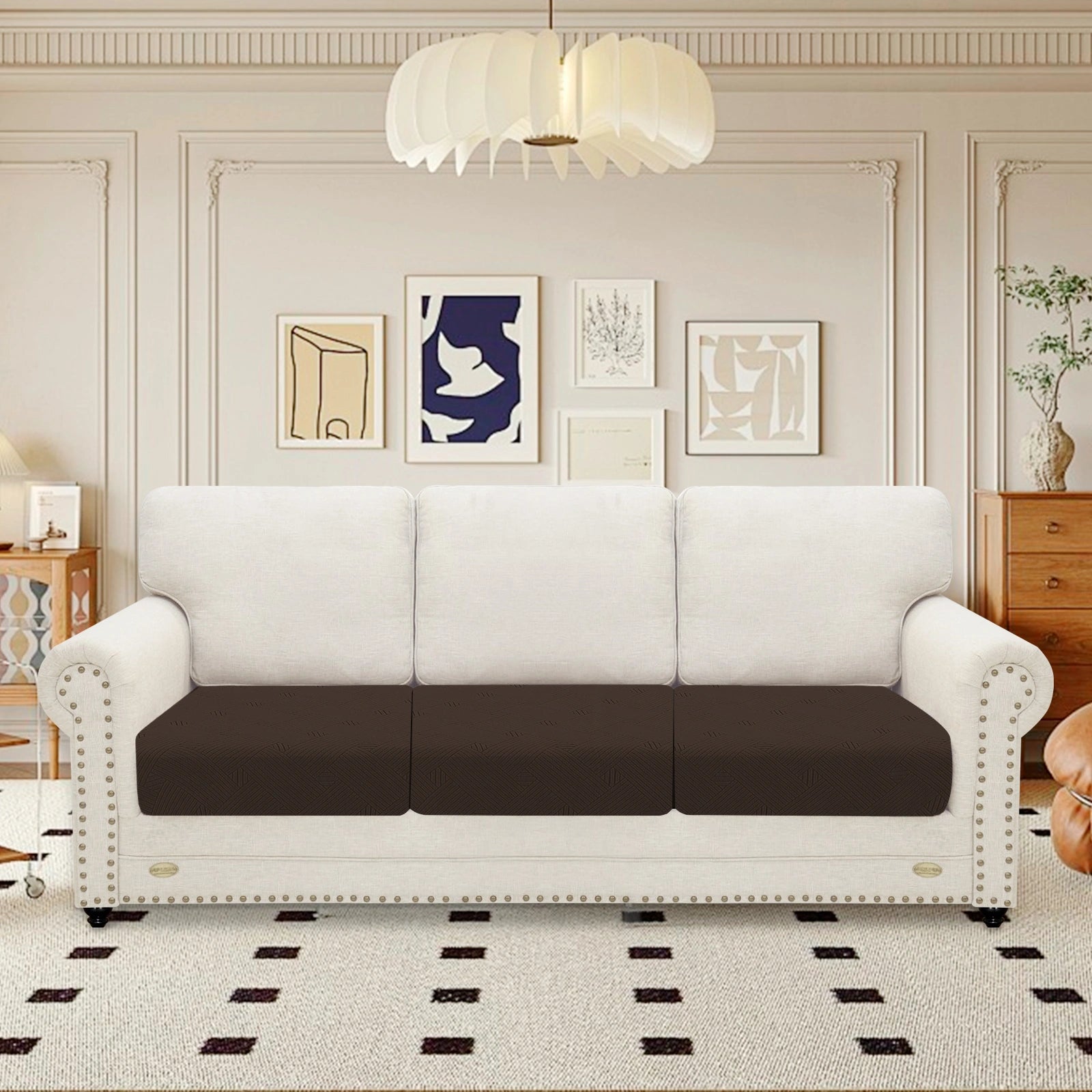 YSTYLE Sofa 3 Pieces Cushion Cover – Stretch Fit, Anti-Slip, Geometric Pattern, Universal Use, Full Protection-Intertwined Pattern