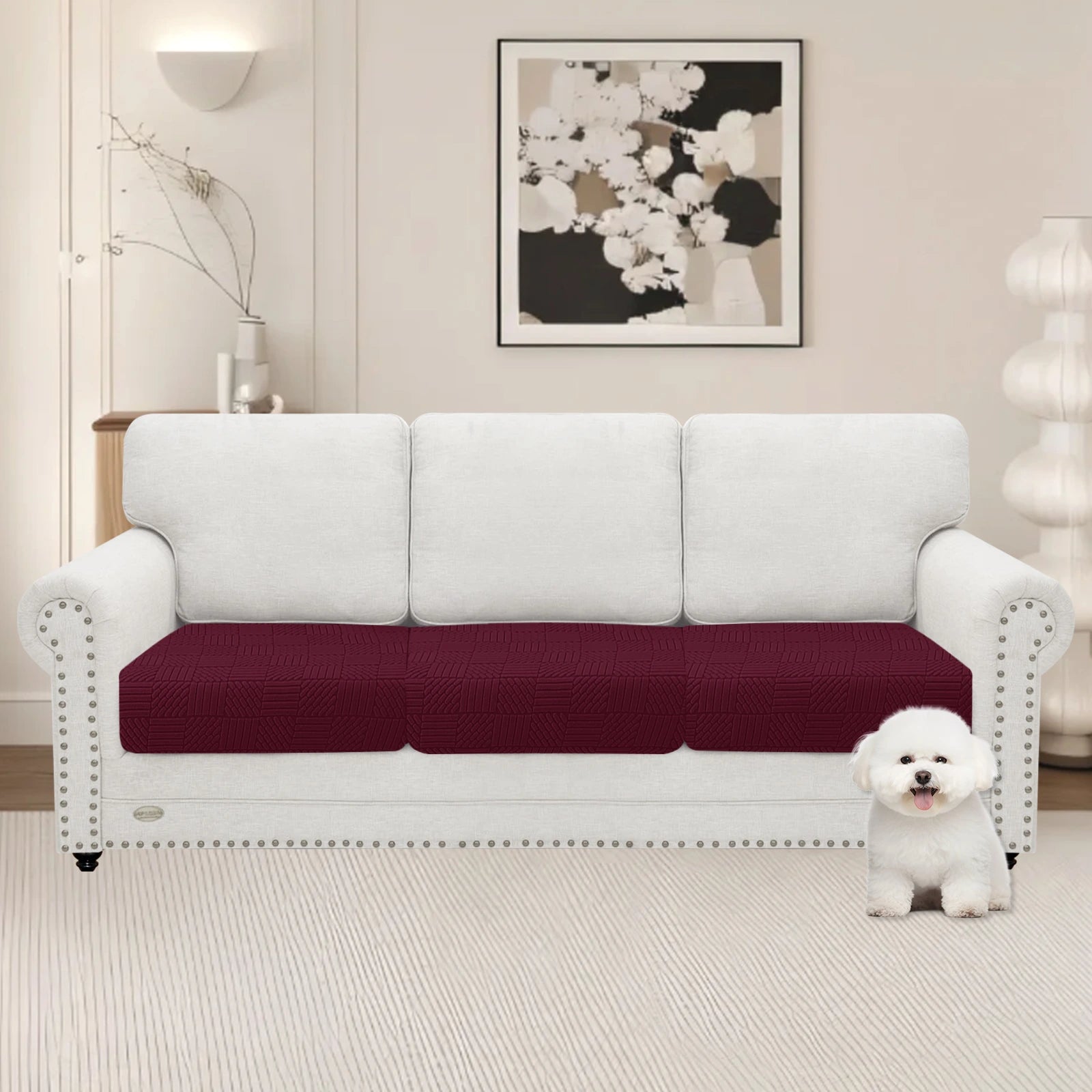 YSTYLE 3 Pieces Sofa Cushion Cover – Stretch Fit, Elastic Bottom, Universal Use, Anti-Slip, Full Protection-Five Line