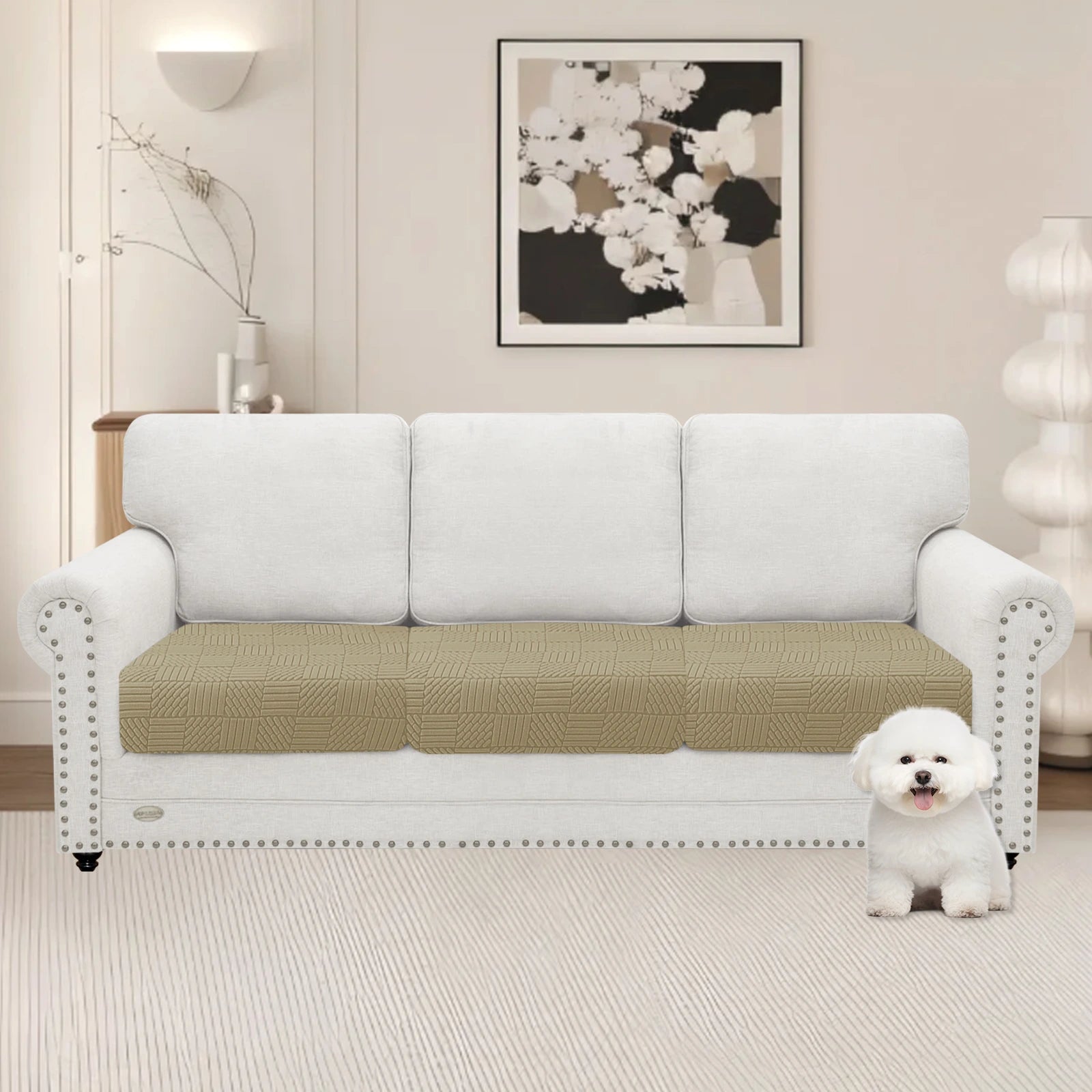 YSTYLE 3 Pieces Sofa Cushion Cover – Stretch Fit, Elastic Bottom, Universal Use, Anti-Slip, Full Protection-Five Line