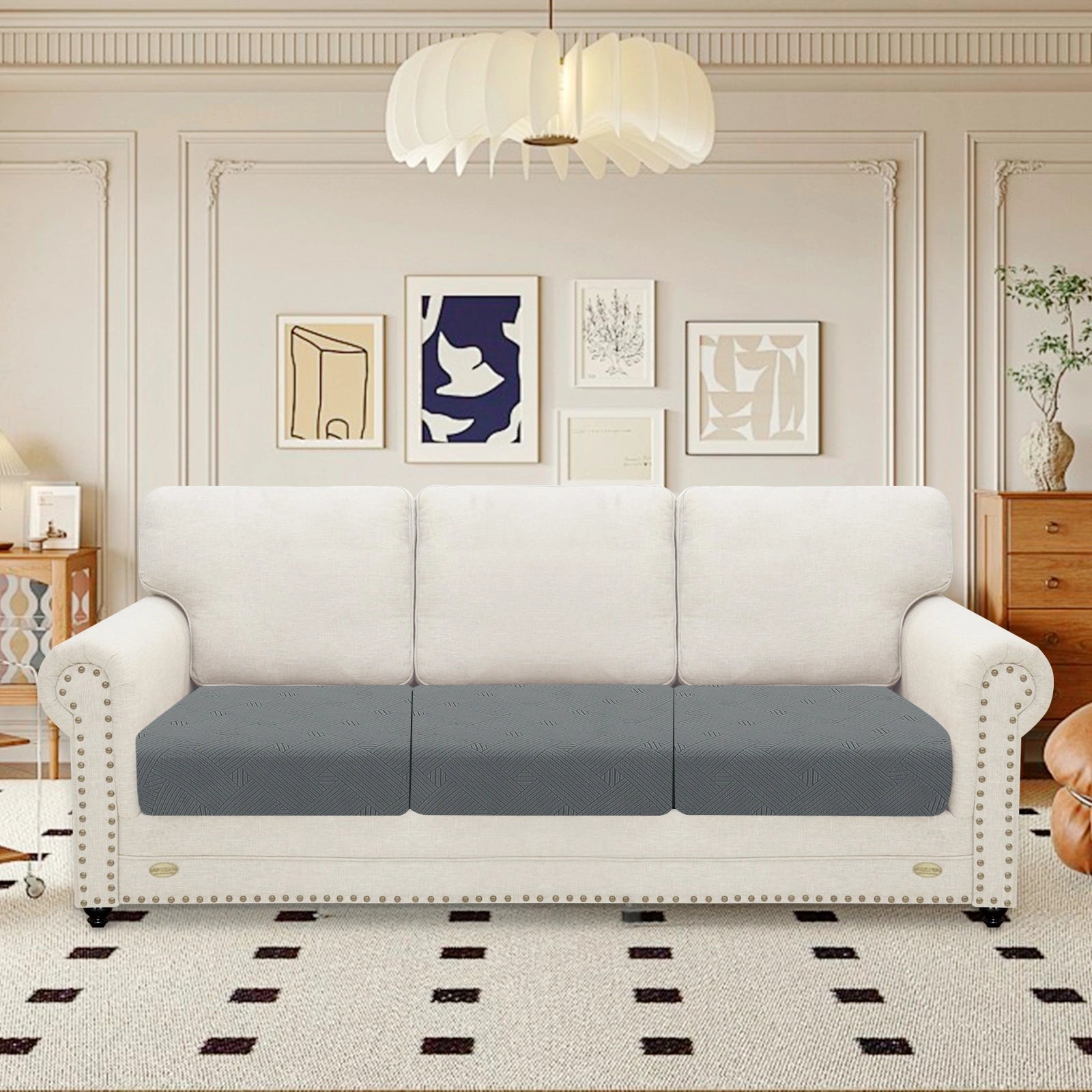 YSTYLE Sofa 3 Pieces Cushion Cover – Stretch Fit, Anti-Slip, Geometric Pattern, Universal Use, Full Protection-Intertwined Pattern