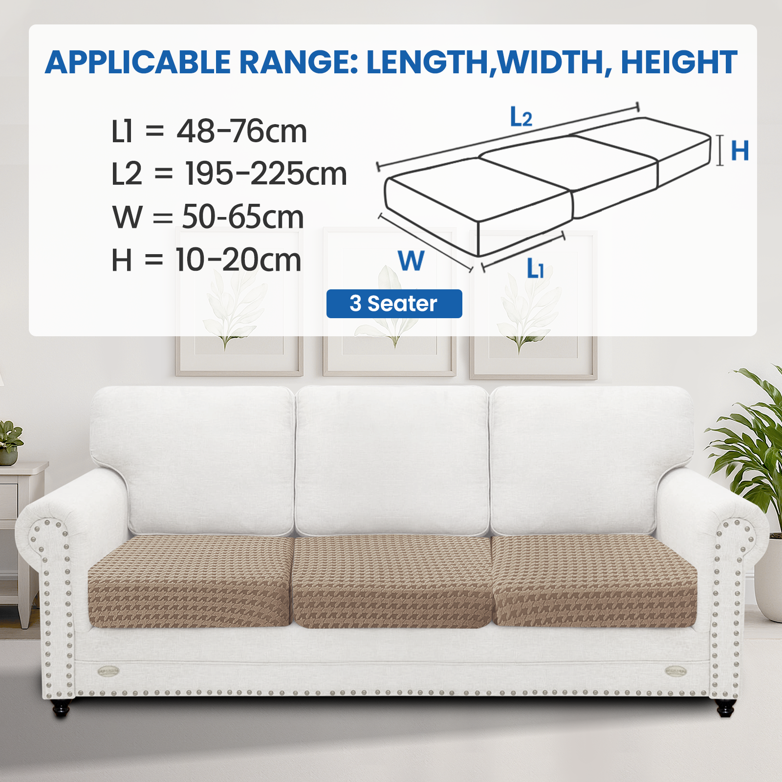 Ystyle 3-Piece Set Sofa Seat Covers, 1-Seat, Elastic & Universal Sofa Cushion Covers