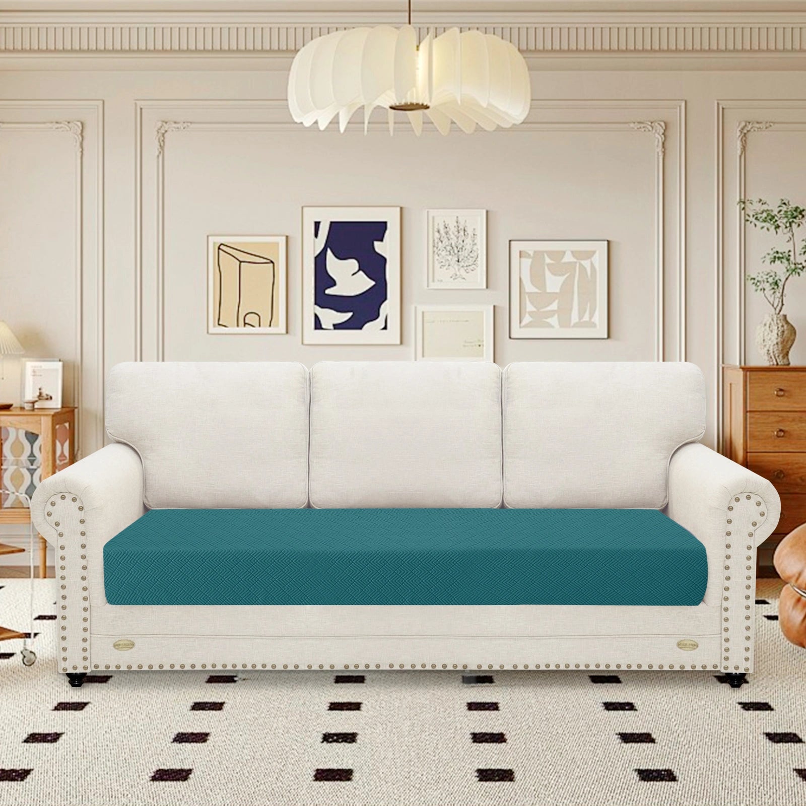 Tapete para asiento de sofá de 3 plazas YSTYLE - Ajuste elástico, uso universal, antideslizante, resistente a arañazos, diseño geométrico - Romboide