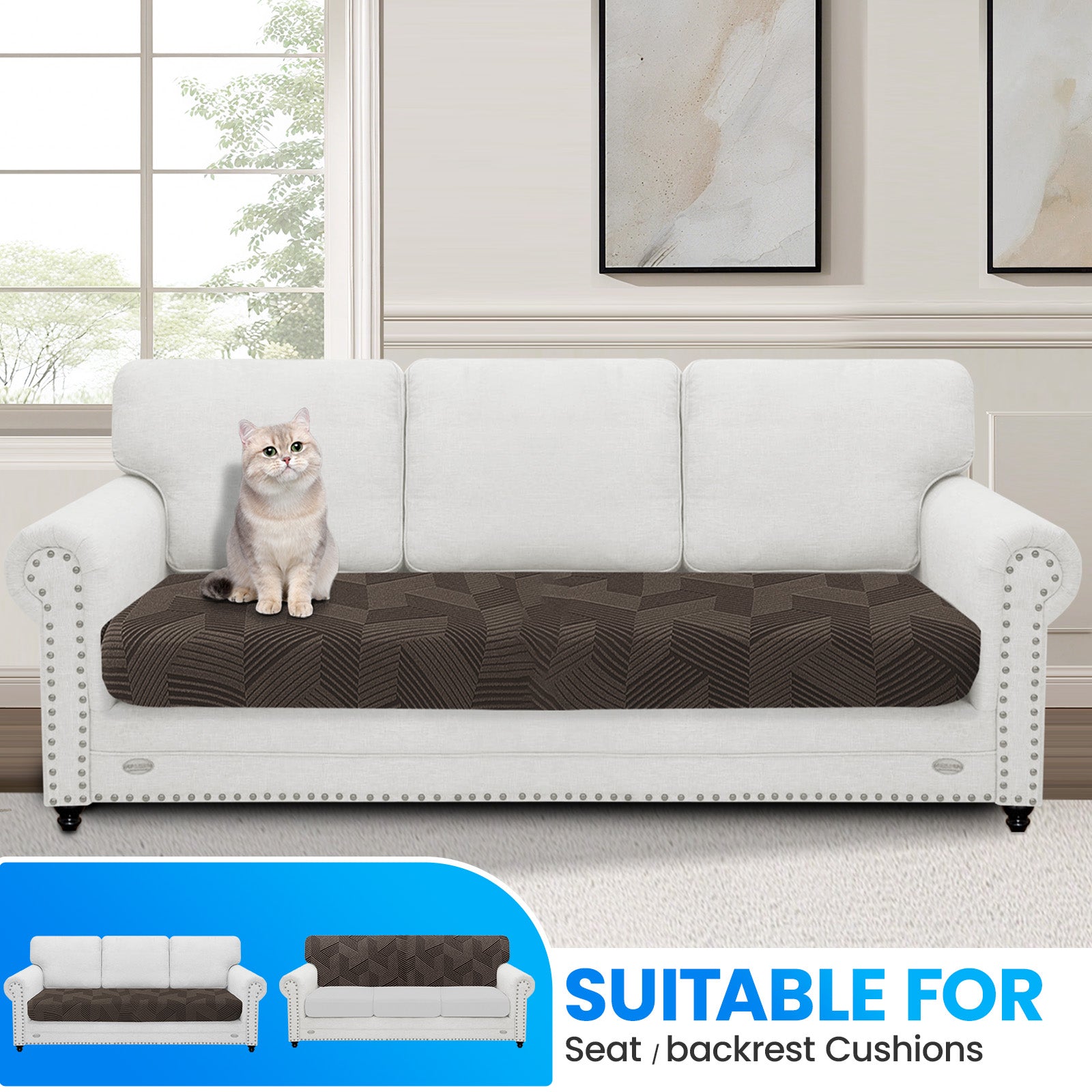 Ystyle 3 Seater Elastic Sofa Seat Cover, Universal Living Room Cushion Cover, Separate Sofa Cushion Slipcovers, Non-Slip, Stain-Resistant, Super Soft & Washable