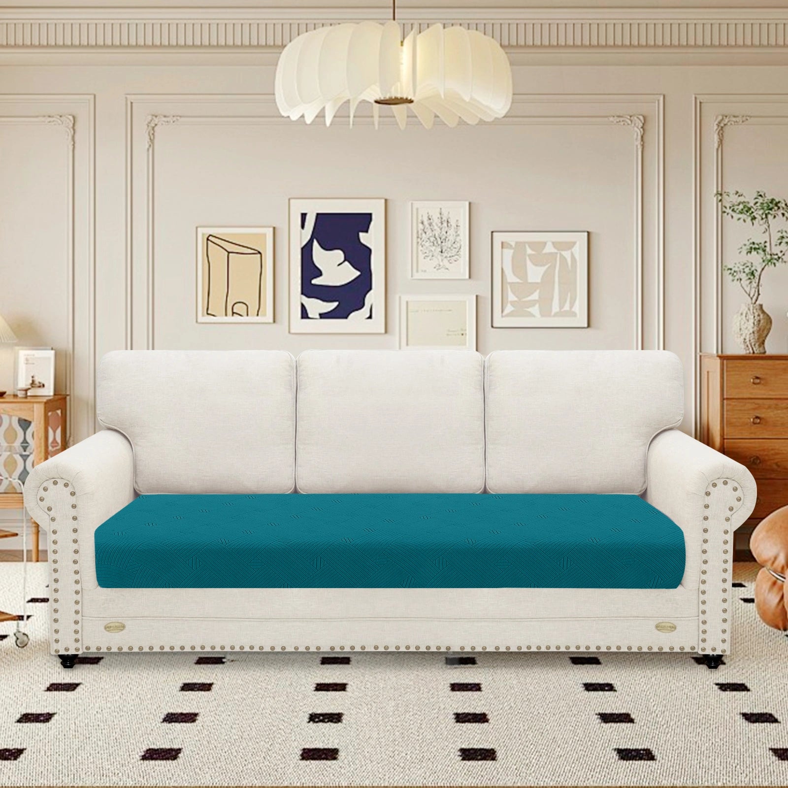 YSTYLE Sofa 3 Seater Cushion Cover – Stretch Fit, Anti-Slip, Geometric Pattern, Universal Use, Full Protection-Intertwined Pattern