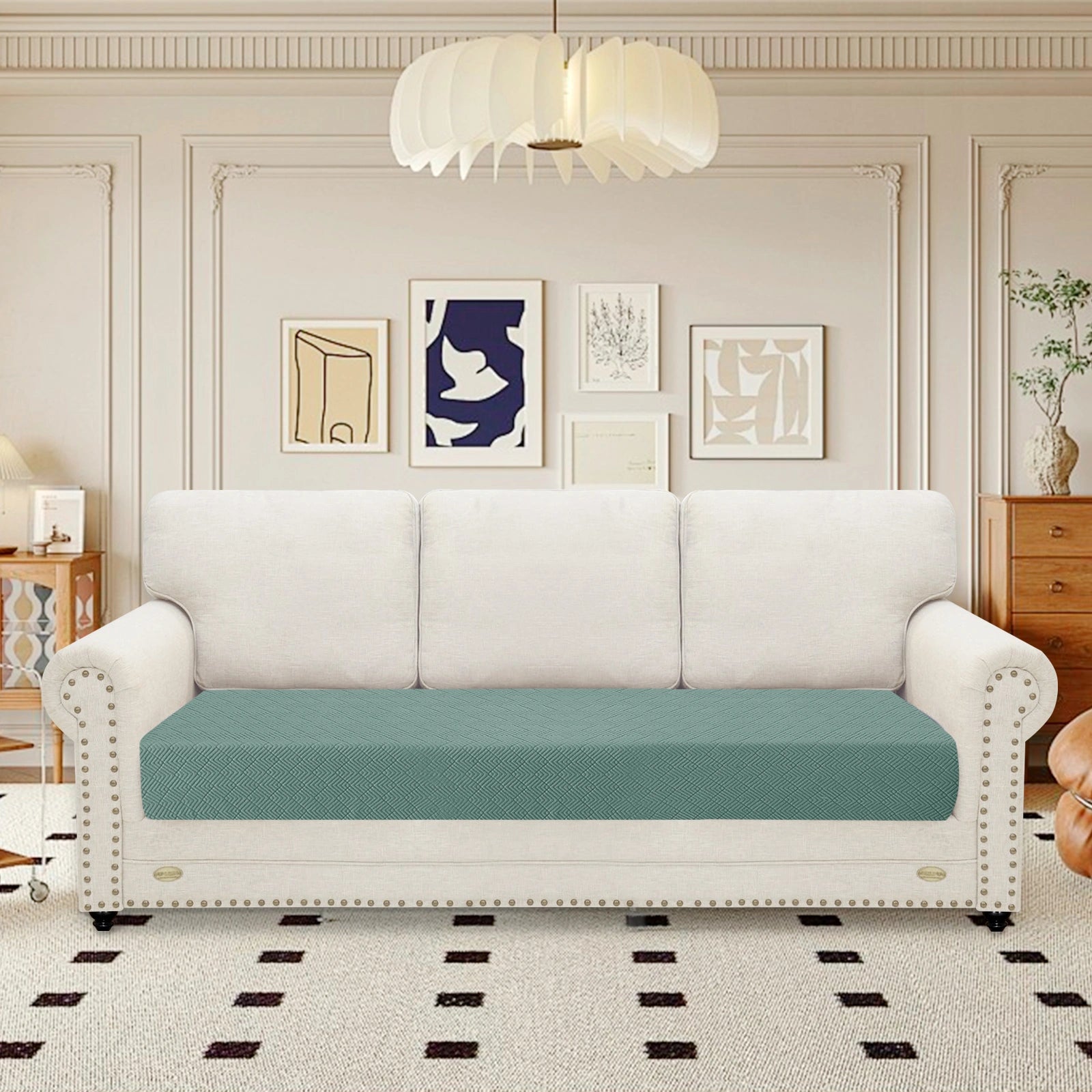 YSTYLE 3 Seater Sofa Cushion Cover – Stretch Fit, Universal Use, Anti-Slip, Scratch Resistant, Geometric Design-Rhombic