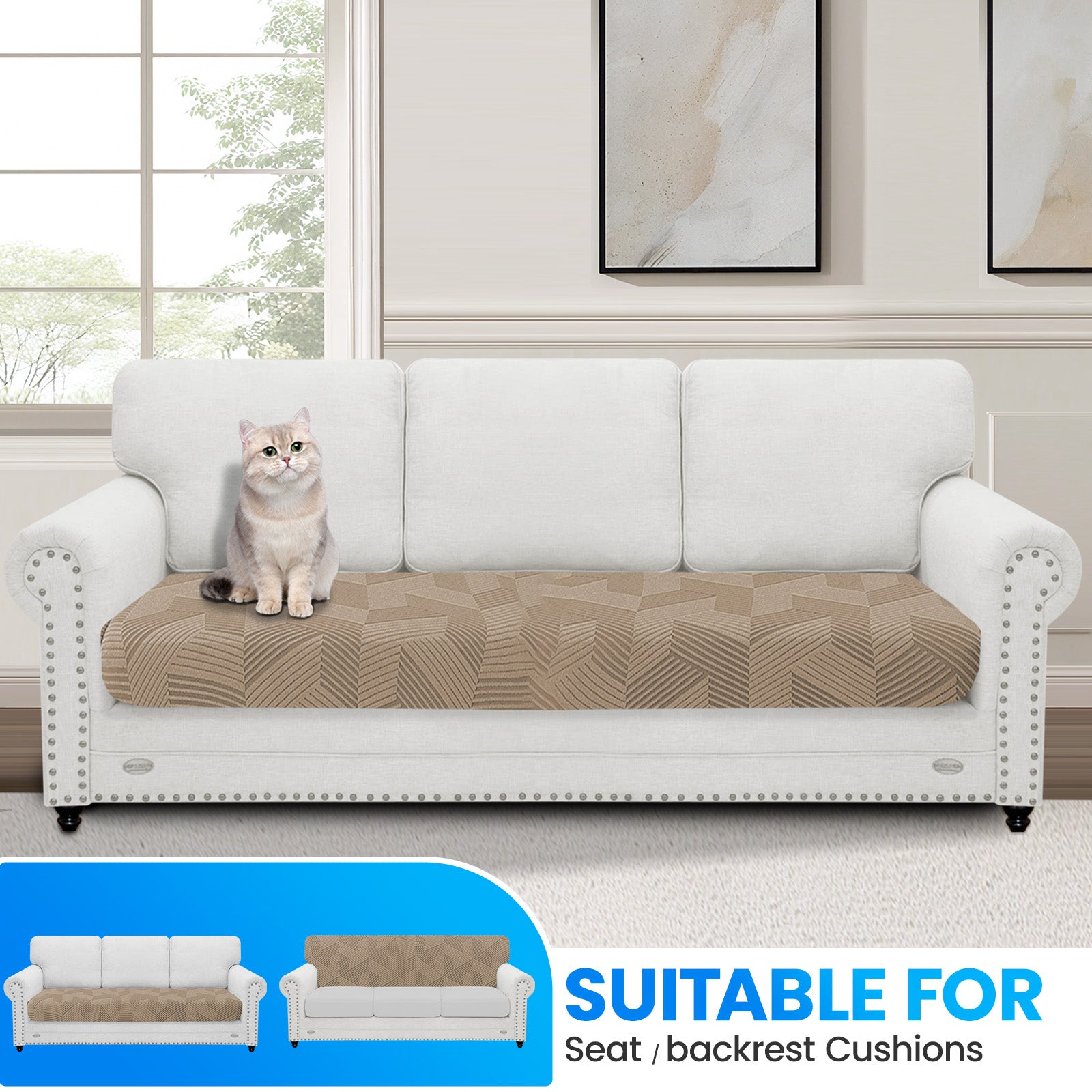 Ystyle 3 Seater Elastic Sofa Seat Cover, Universal Living Room Cushion Cover, Separate Sofa Cushion Slipcovers, Non-Slip, Stain-Resistant, Super Soft & Washable