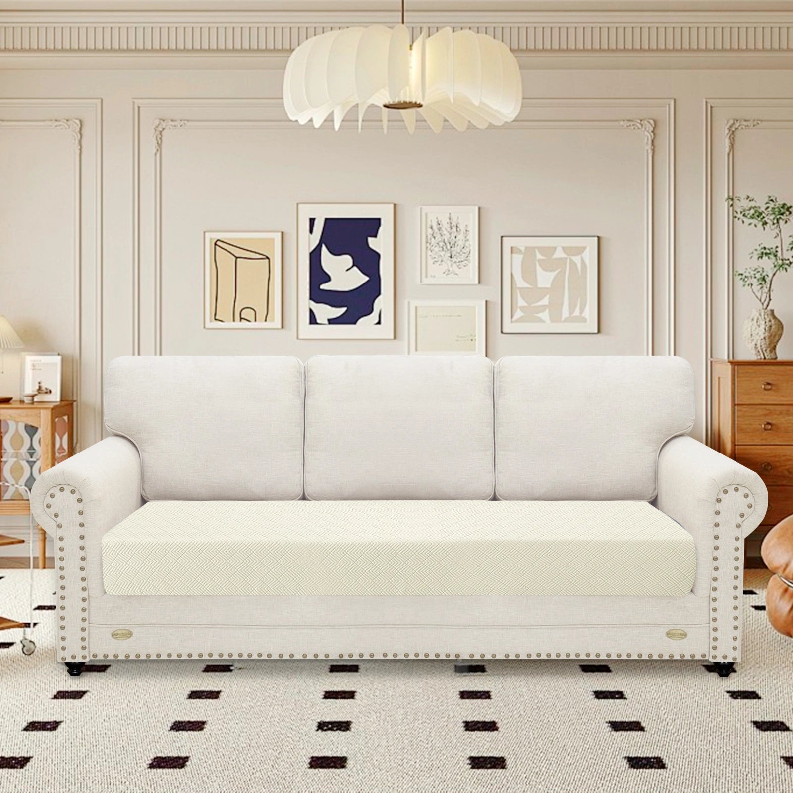 YSTYLE 3 Seater Sofa Cushion Cover – Stretch Fit, Universal Use, Anti-Slip, Scratch Resistant, Geometric Design-Rhombic