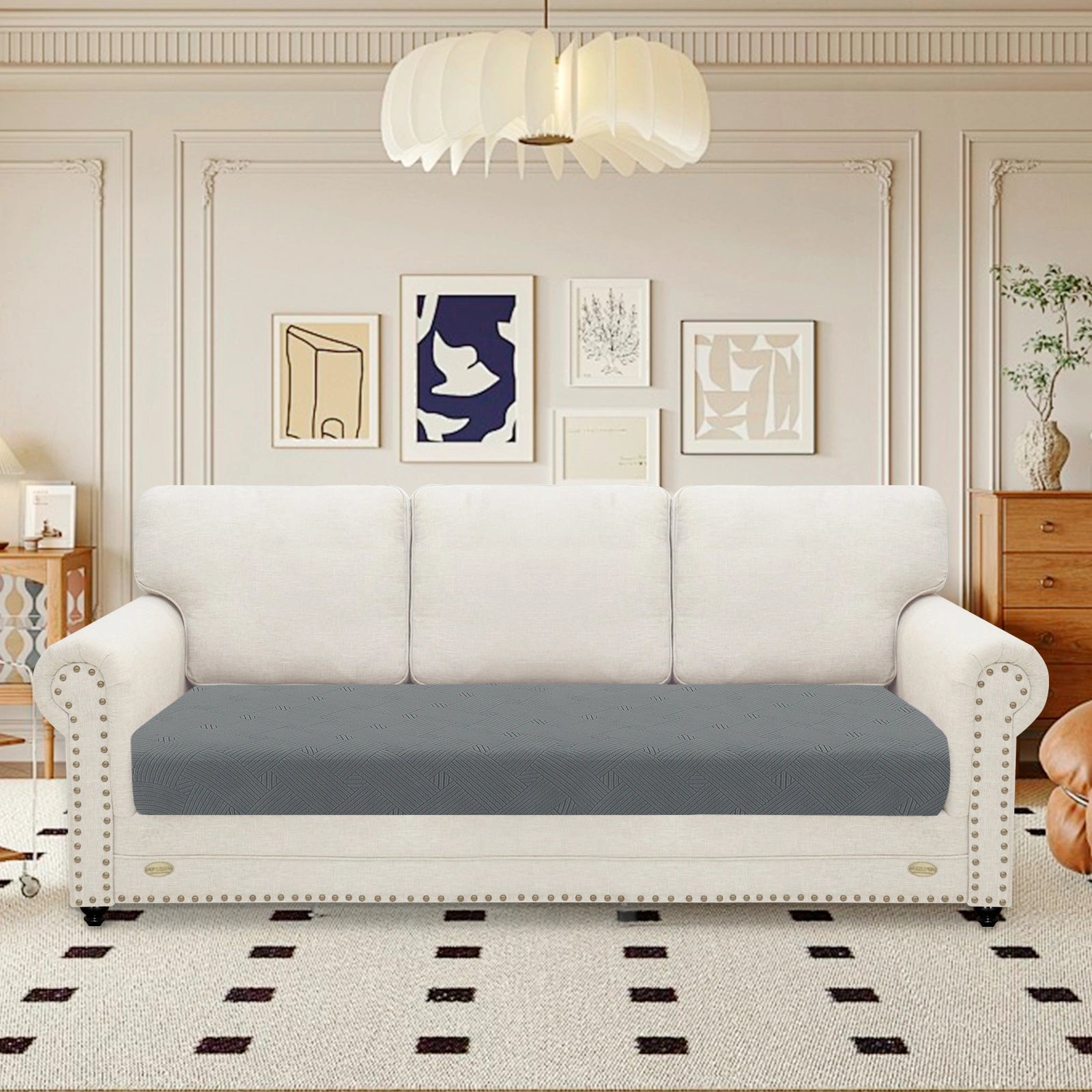 YSTYLE Sofa 3 Seater Cushion Cover – Stretch Fit, Anti-Slip, Geometric Pattern, Universal Use, Full Protection-Intertwined Pattern