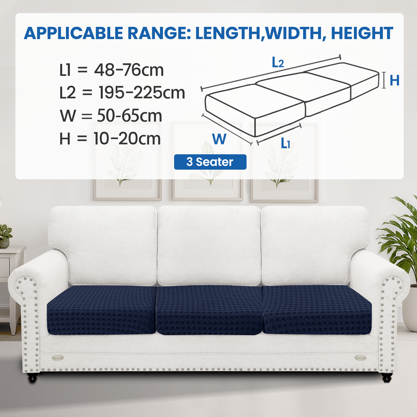 Ystyle 3-Piece Set Sofa Seat Covers, 1-Seat, Elastic & Universal Sofa Cushion Covers