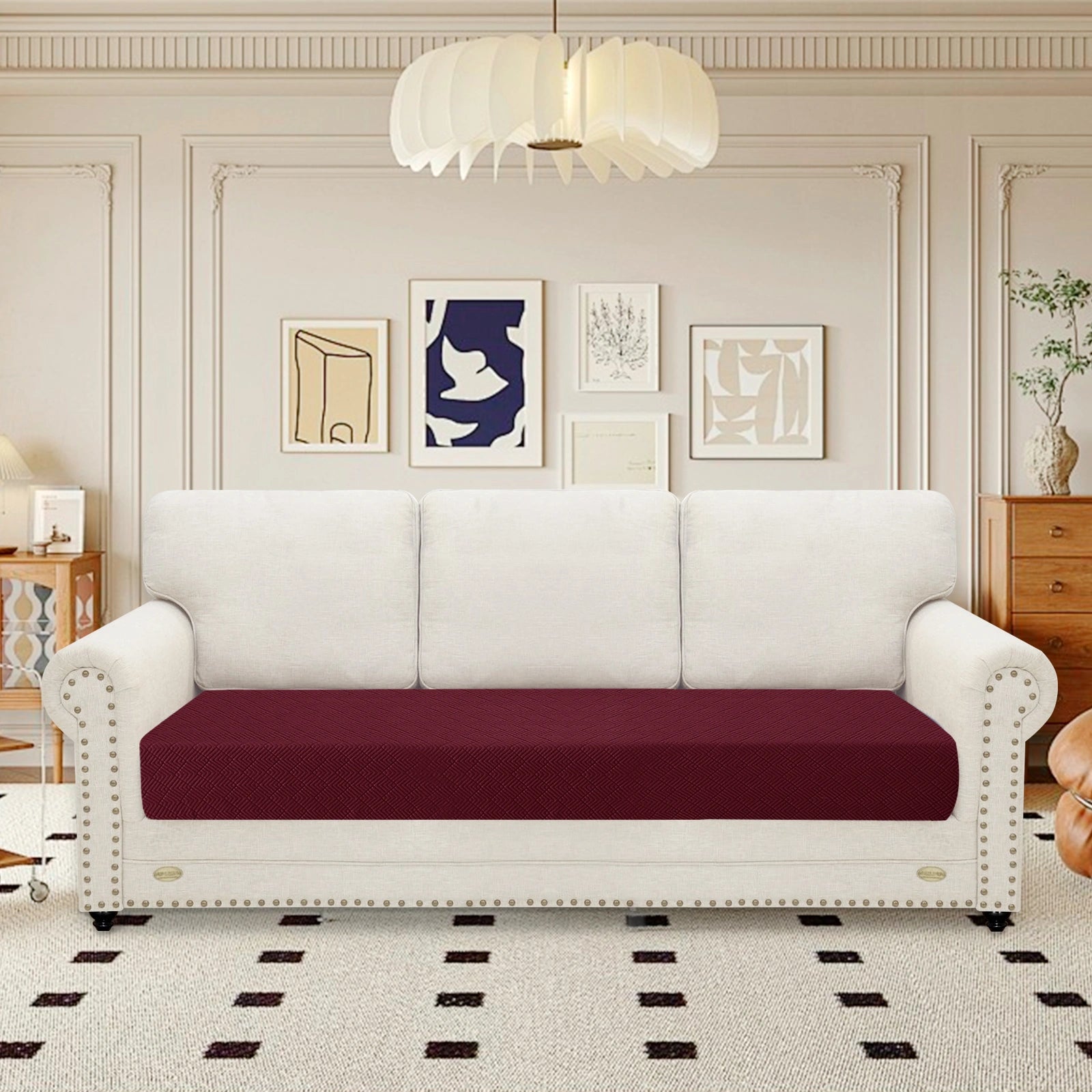 YSTYLE 3 Seater Sofa Cushion Cover – Stretch Fit, Universal Use, Anti-Slip, Scratch Resistant, Geometric Design-Rhombic