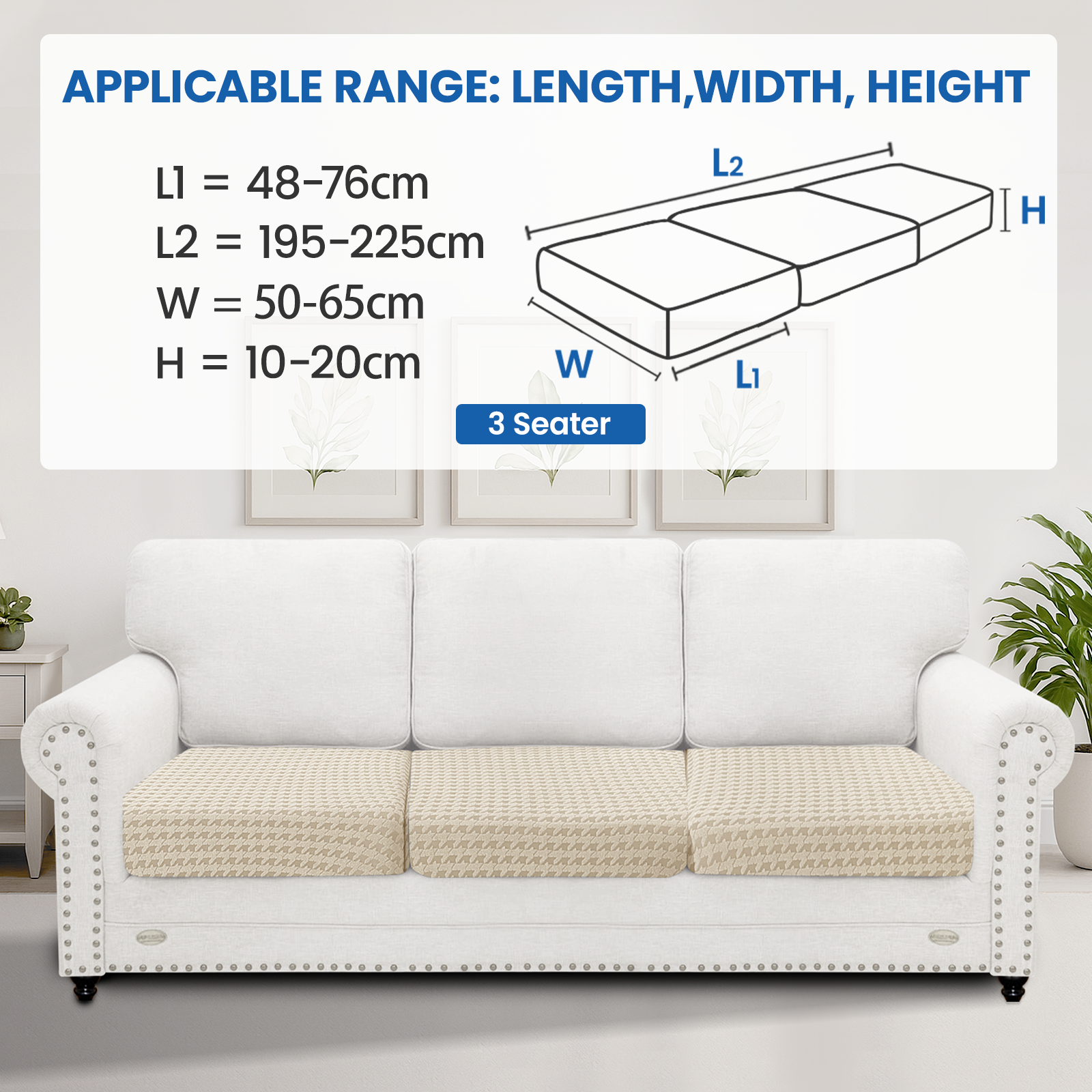 Ystyle 3-Piece Set Sofa Seat Covers, 1-Seat, Elastic & Universal Sofa Cushion Covers