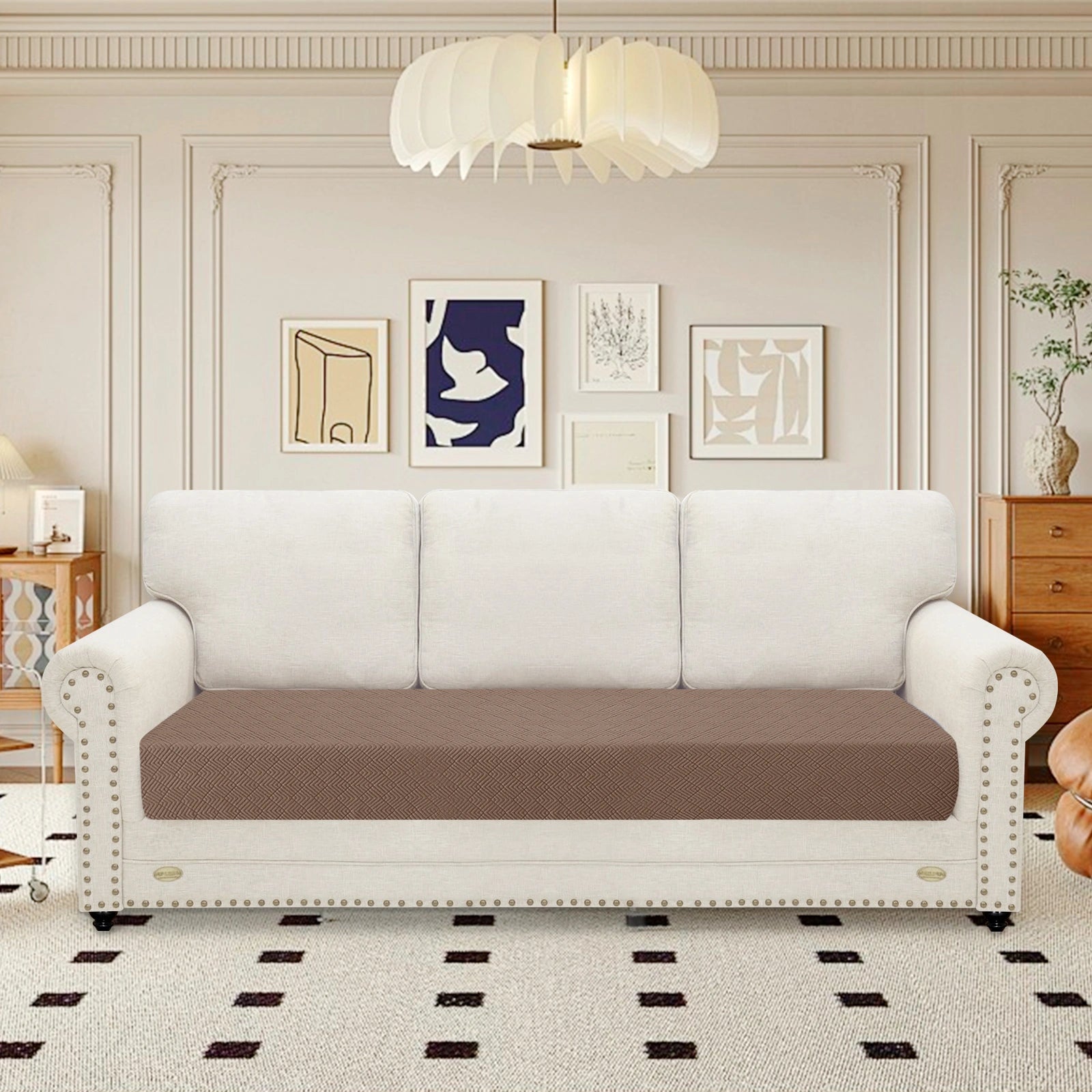 YSTYLE 3 Seater Sofa Cushion Cover – Stretch Fit, Universal Use, Anti-Slip, Scratch Resistant, Geometric Design-Rhombic