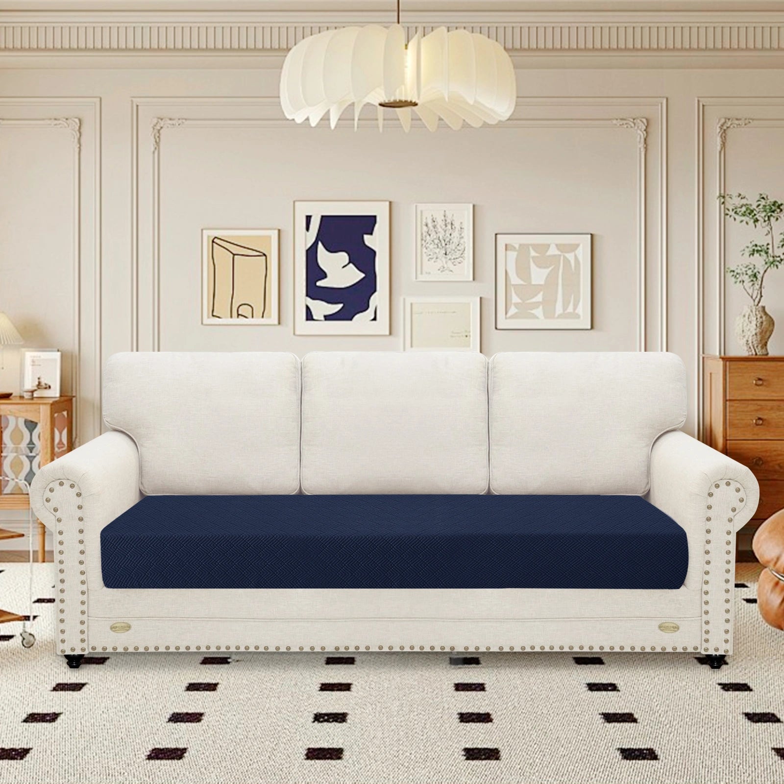 YSTYLE 3 Seater Sofa Cushion Cover – Stretch Fit, Universal Use, Anti-Slip, Scratch Resistant, Geometric Design-Rhombic