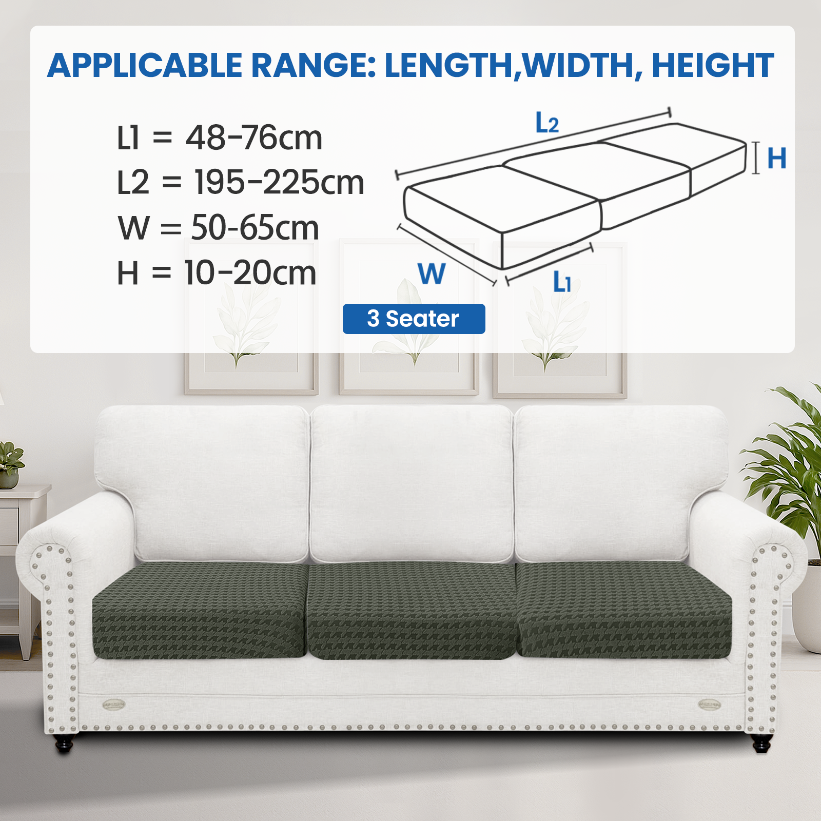 Ystyle 3-Piece Set Sofa Seat Covers, 1-Seat, Elastic & Universal Sofa Cushion Covers